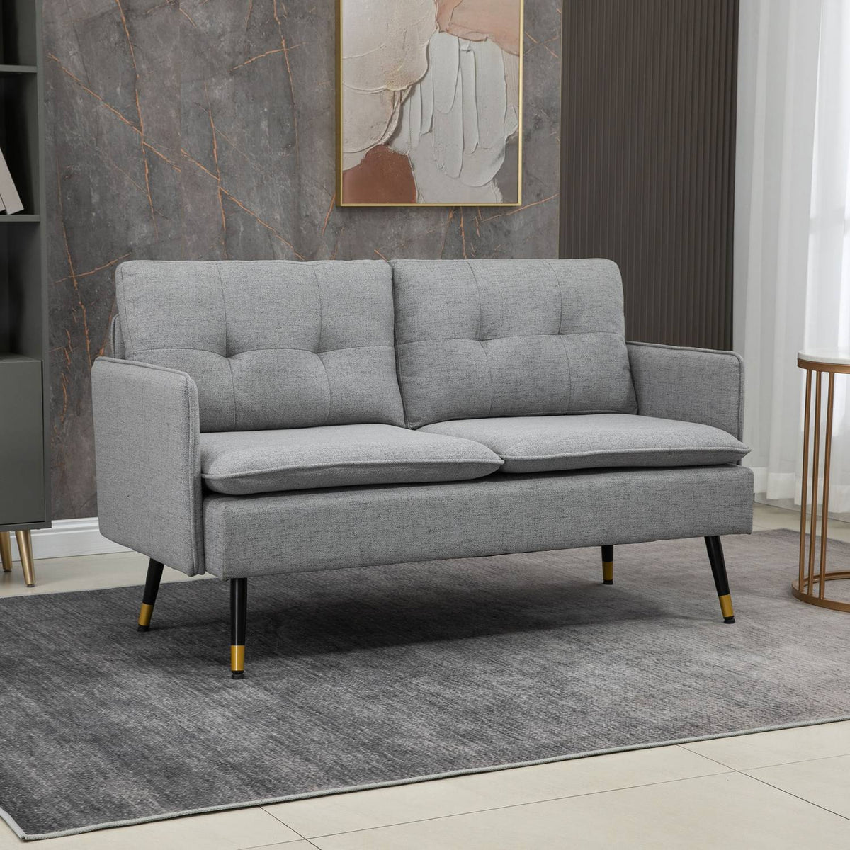Two-seater 2-seater sofa with cushions, loveseat with linen look, double sofa for living room, bedroom, steel, gray, 139 x 68 x 76 cm