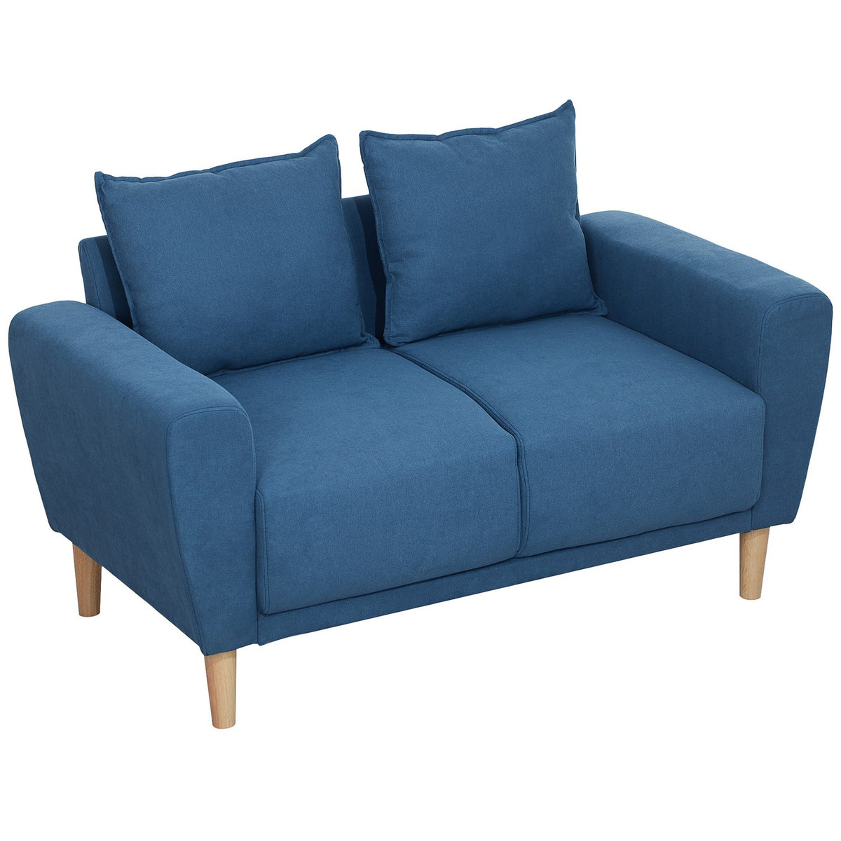 Two-seater sofa with 2 cushions, upholstered sofa with 51cm extra deep seats, double sofa made of velvet, small sofa with wooden frame, 2-seater couch for living room, bedroom, office, 133 x 73 x 81 cm, blue