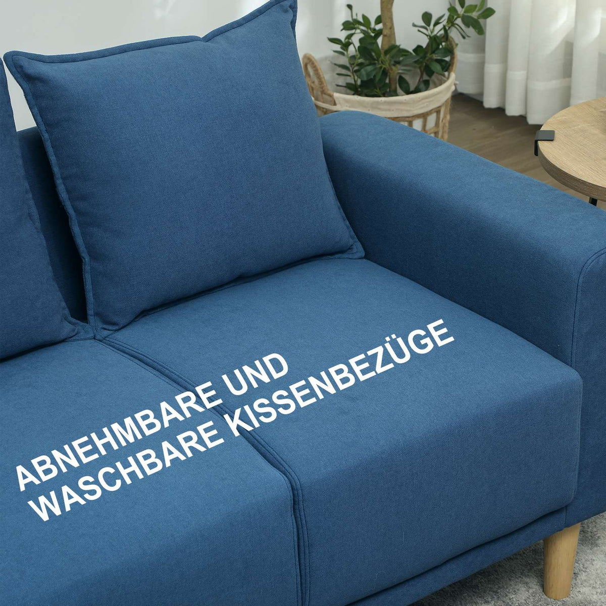 Two-seater sofa with 2 cushions, upholstered sofa with 51cm extra deep seats, double sofa made of velvet, small sofa with wooden frame, 2-seater couch for living room, bedroom, office, 133 x 73 x 81 cm, blue