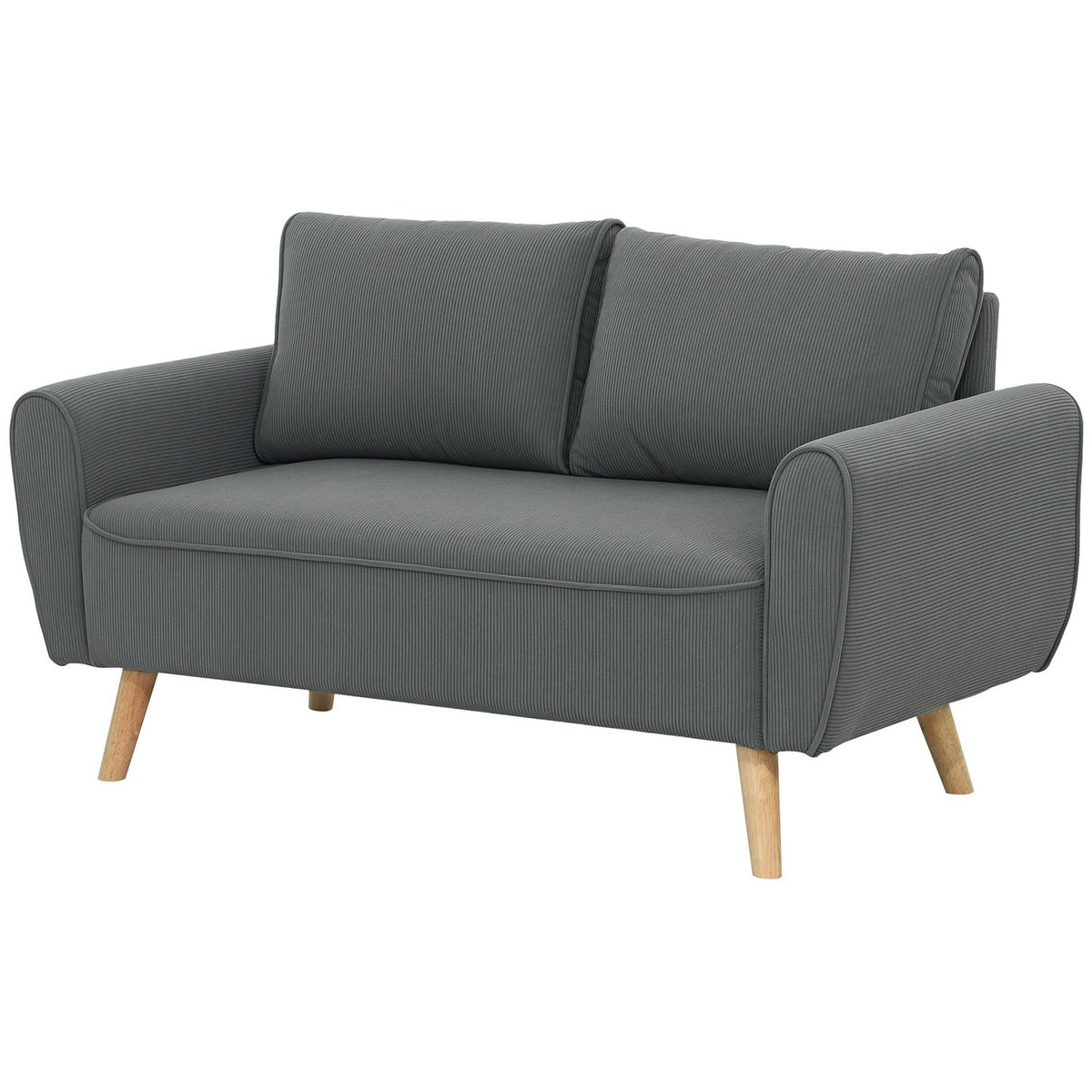 Two-seater sofa with 2 cushions, upholstered sofa with 54cm extra deep seats, double sofa made of corduroy, small sofa with wooden frame, 2-seater couch for living room, bedroom, office, 145 x 75 x 78 cm, dark gray