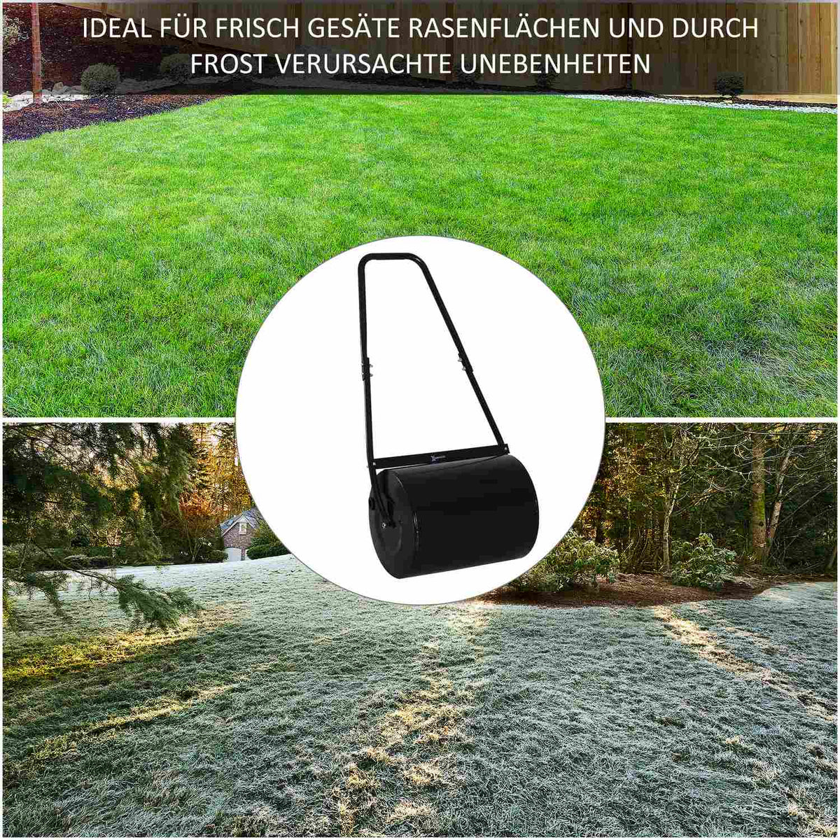 U-Handle Lawn Roller Garden Roller 40Cm Diameter 60L Water/Sand Fill Metal Black 57 X 40 X 123Cm