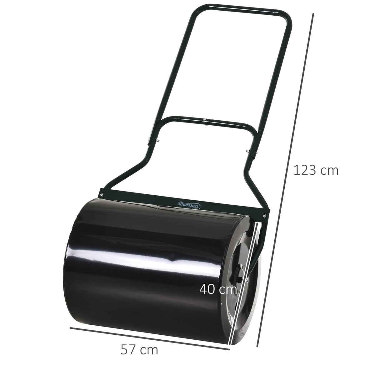 U-Handle Lawn Roller Garden Roller 40Cm Diameter 60L Water/Sand Fill Metal Black 57 X 40 X 123Cm