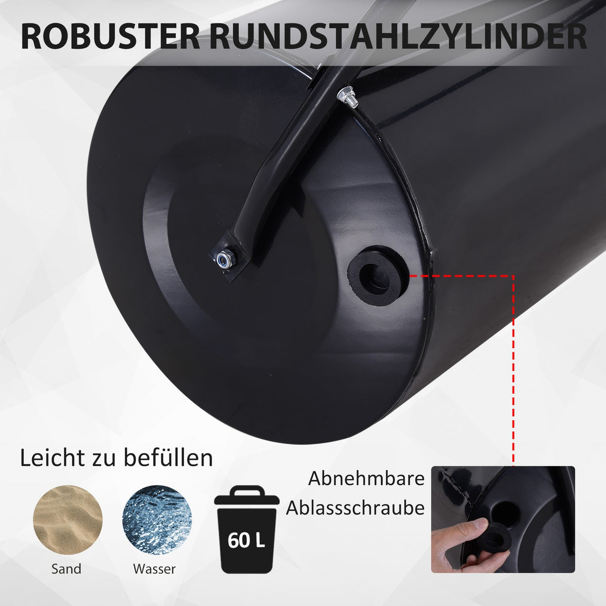 U-Handle Lawn Roller Garden Roller 40Cm Diameter 60L Water/Sand Fill Metal Black 57 X 40 X 123Cm