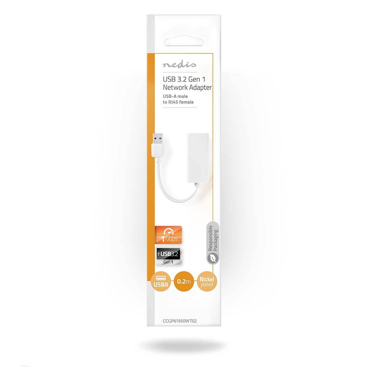 USB-A Adapter | USB 3.2 Gen 1 | USB-A Male | RJ45 Female | 1 Gbps | 0.20 m | Round | Gold Plated / Nickel Plated | PVC | White | Plastic bag