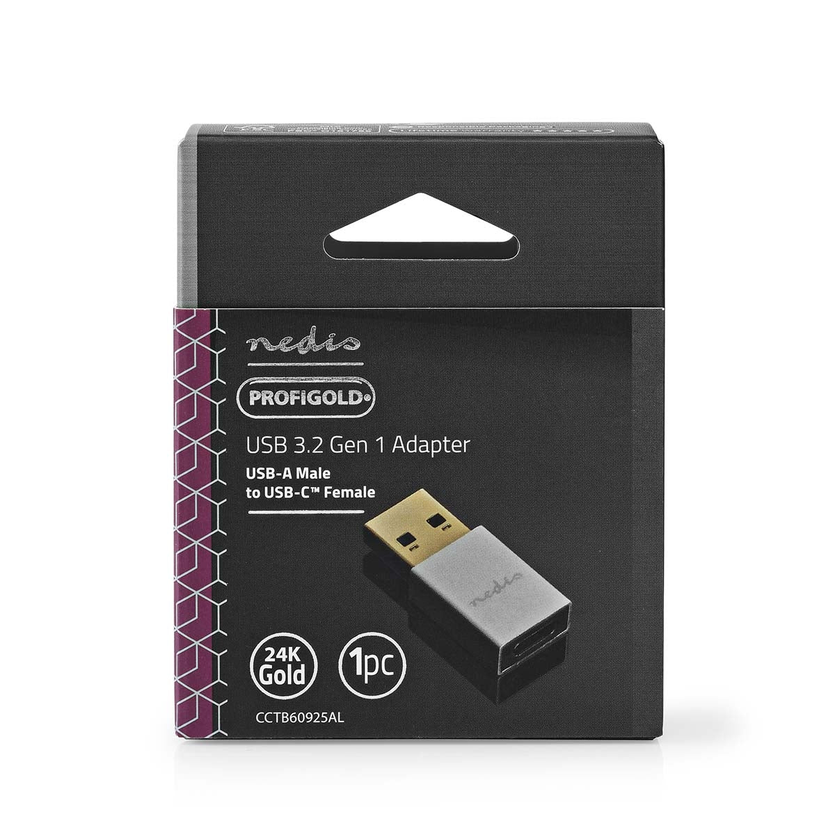 USB-A Adapter | USB 3.2 Gen 1 | USB-A Male | USB-C™ Female | 5 Gbps | Round | Nickel Plated | Silver | Lid