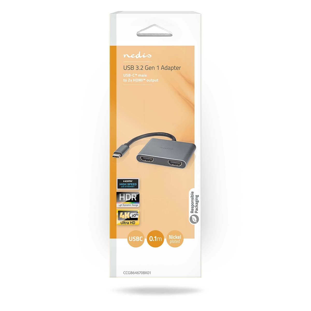 USB-C™ Adapter | USB 3.2 Gen 1 | USB-C™ Male | 2x HDMI™ | 4K@30Hz | 0.10 m | Round | Nickel Plated | PVC | Black | Box