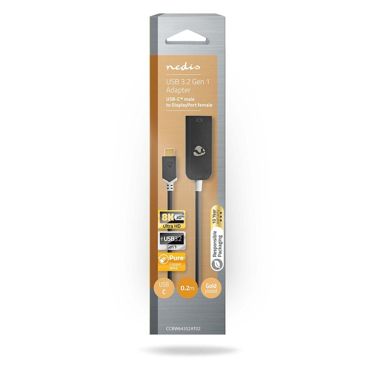 USB-C™ Adapter | USB 3.2 Gen 1 | USB-C™ Male | DisplayPort Female | 8K@30Hz | 0.20 m | Round | Gold Plated | PVC | Anthracite | Cardboard box with window