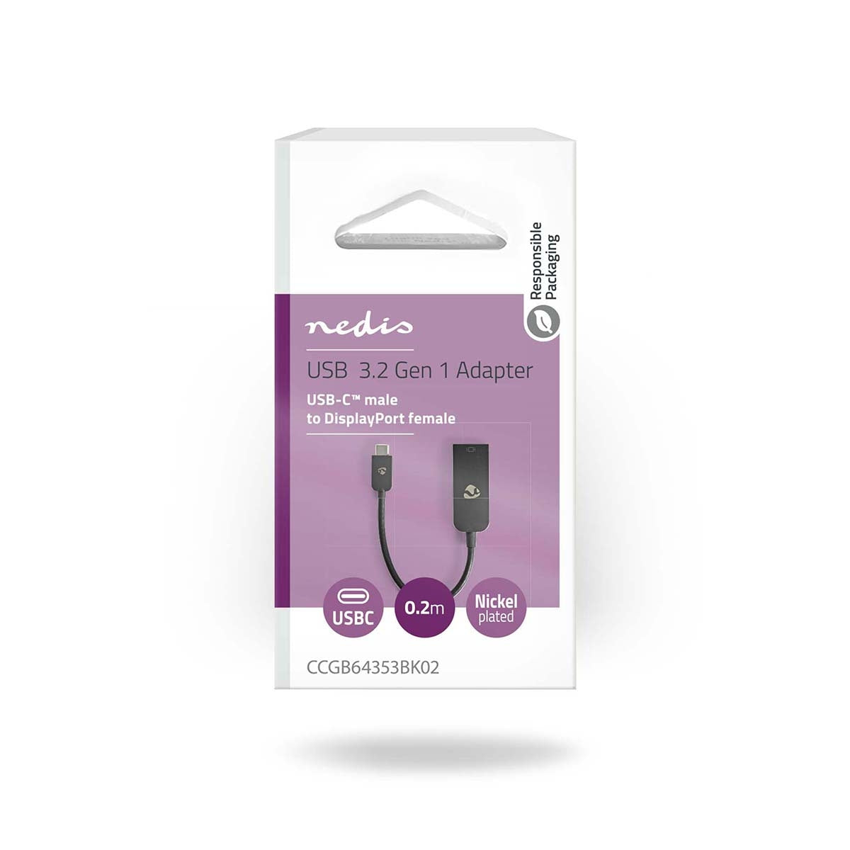 USB-C™ Adapter | USB 3.2 Gen 1 | USB-C™ Male | DisplayPort Female | 8K@60Hz | 0.20 m | Round | Nickel Plated | PVC | Black | Box