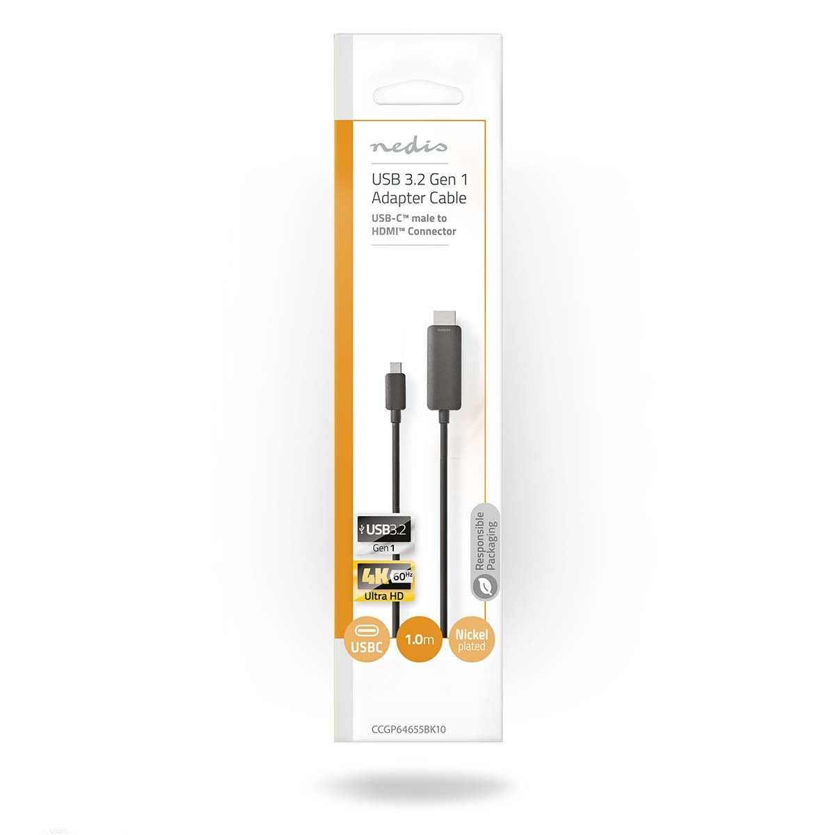 USB-C™ Adapter | USB 3.2 Gen 1 | USB-C™ Male | HDMI™ Connector | 4K@60Hz | 1.00 m | Round | Nickel Plated | PVC | Black | Envelope