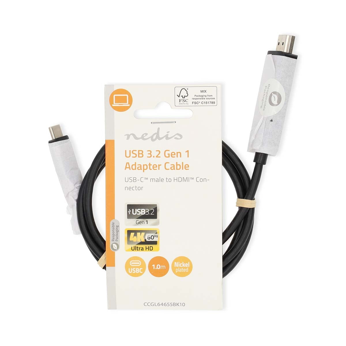 USB-C™ Adapter | USB 3.2 Gen 1 | USB-C™ Male | HDMI™ Connector | 4K@60Hz | 1.00 m | Round | Nickel Plated | PVC | Black | Label