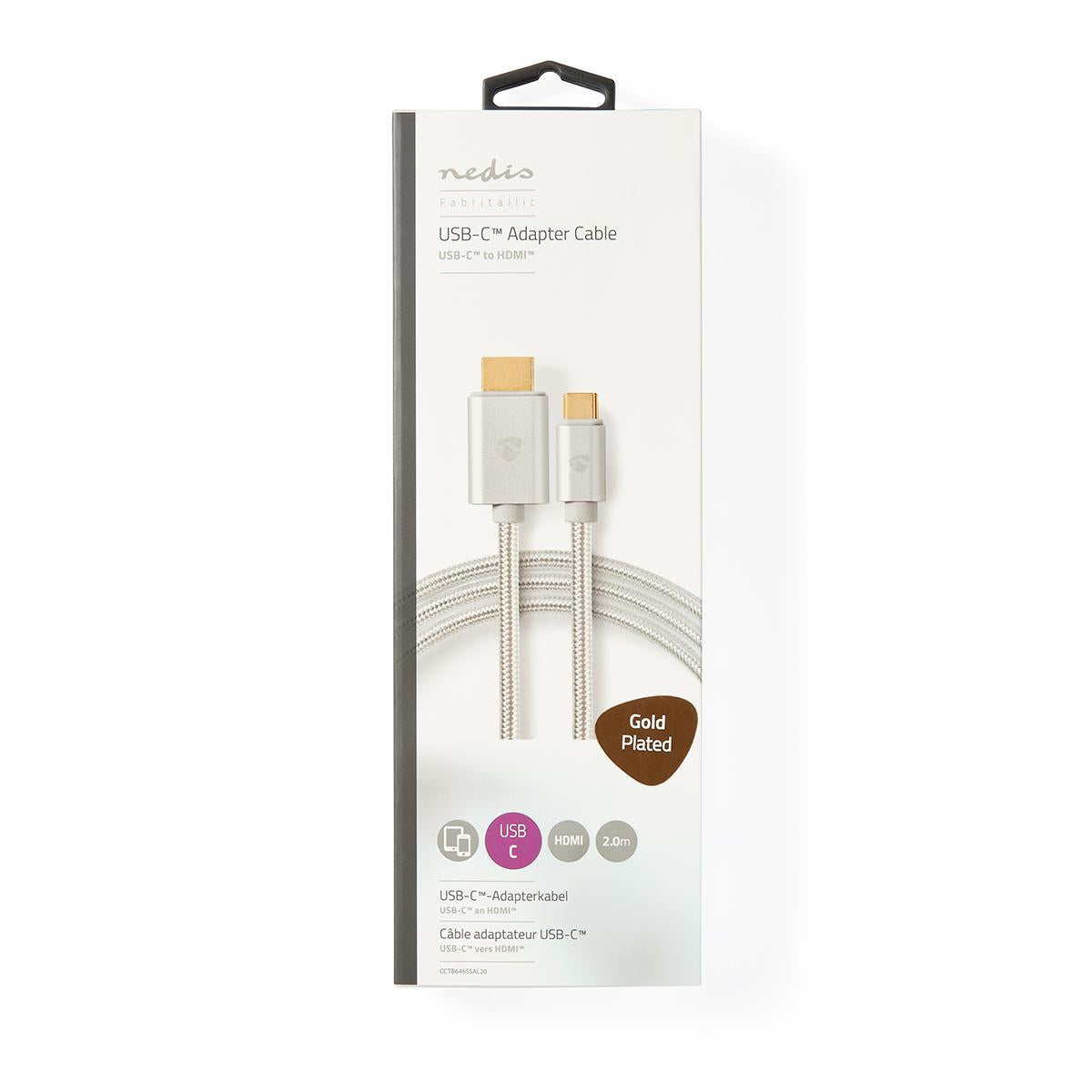 USB-C™ Adapter | USB 3.2 Gen 1 | USB-C™ Male | HDMI™ Connector | 4K@60Hz | 18 Gbps | 2.00 m | Round | Gold Plated | Braided / Nylon | Aluminum | Carton with covered window