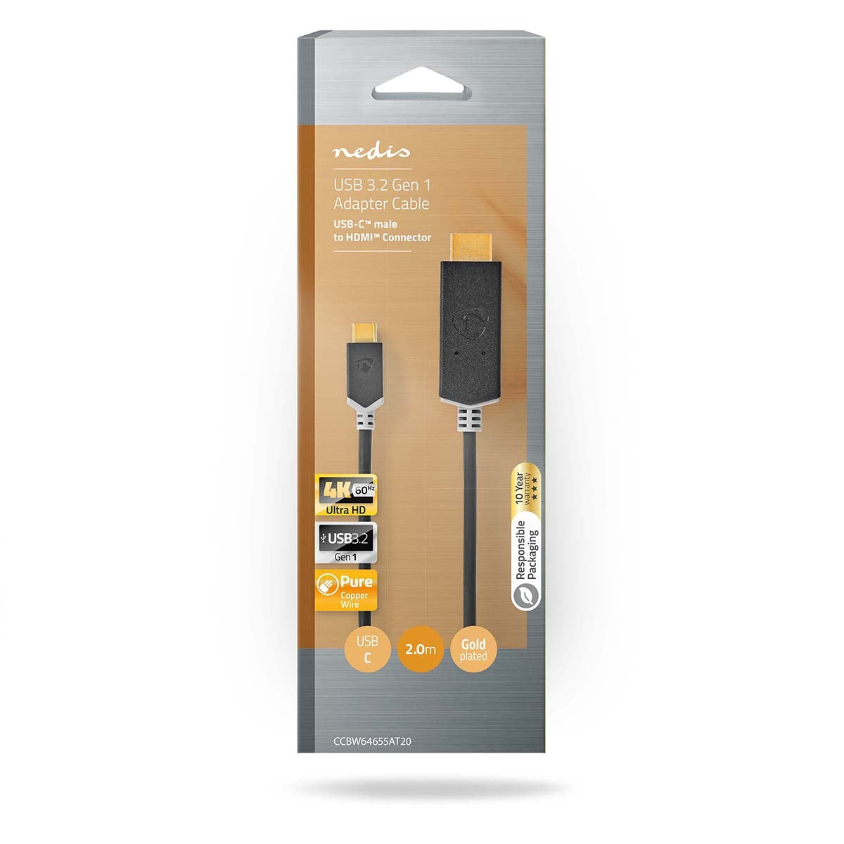 USB-C™ Adapter | USB 3.2 Gen 1 | USB-C™ Male | HDMI™ Connector | 4K@60Hz | 2.00 m | Round | Gold Plated | PVC | Anthracite | Box