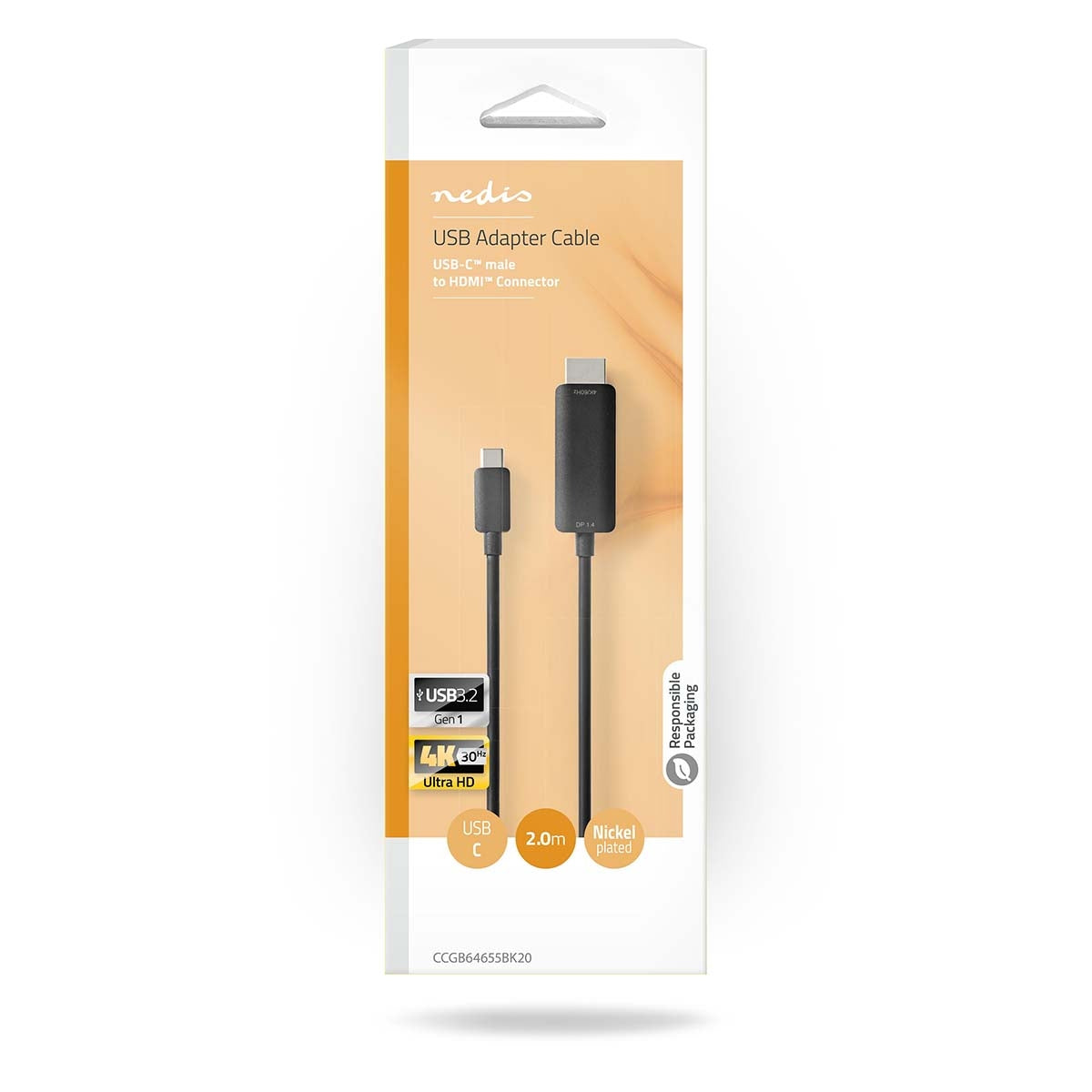 USB-C™ Adapter | USB 3.2 Gen 1 | USB-C™ Male | HDMI™ Connector | 4K@60Hz | 2.00 m | Round | Nickel Plated | PVC | Black | Box