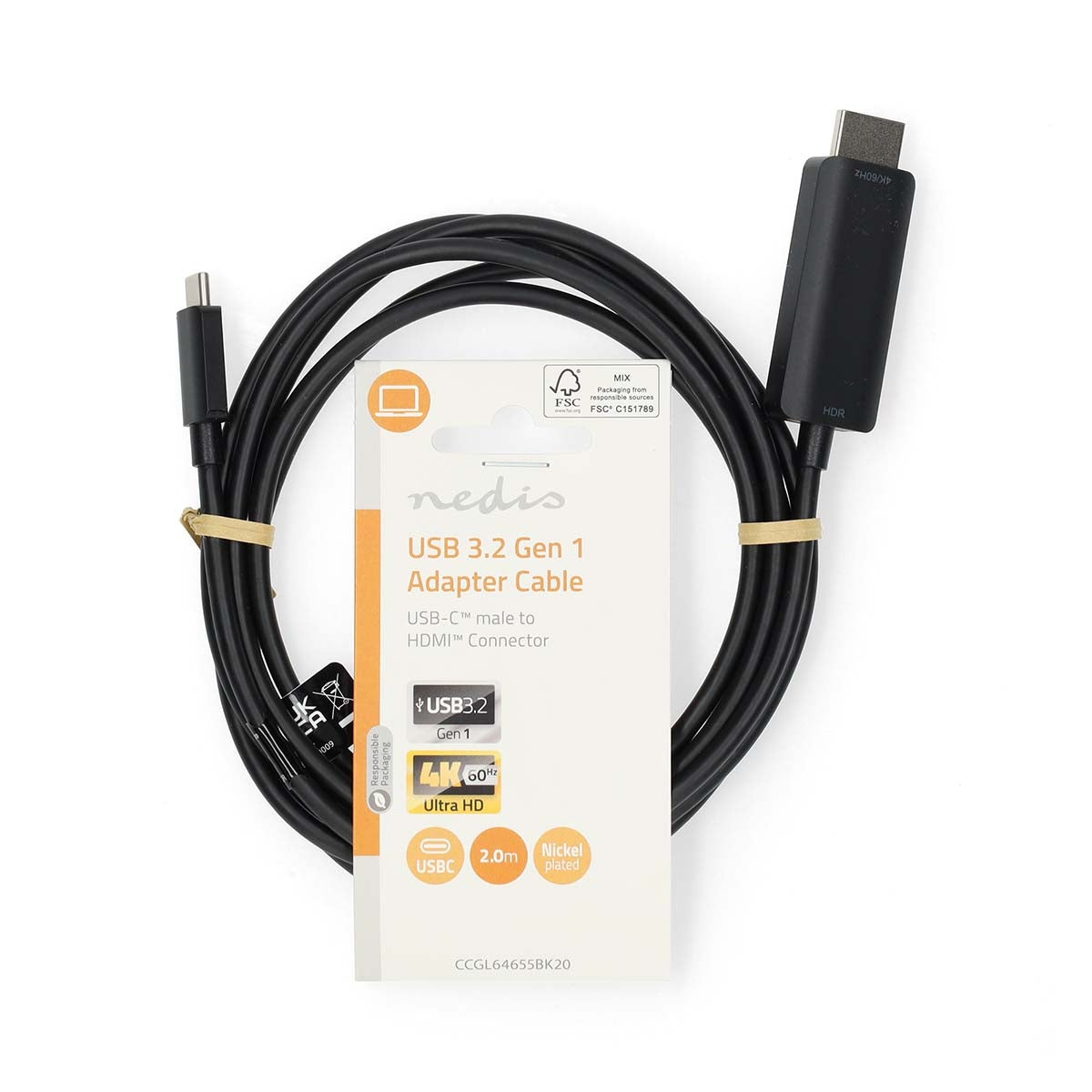 USB-C™ Adapter | USB 3.2 Gen 1 | USB-C™ Male | HDMI™ Connector | 4K@60Hz | 2.00 m | Round | Nickel Plated | PVC | Black | Label