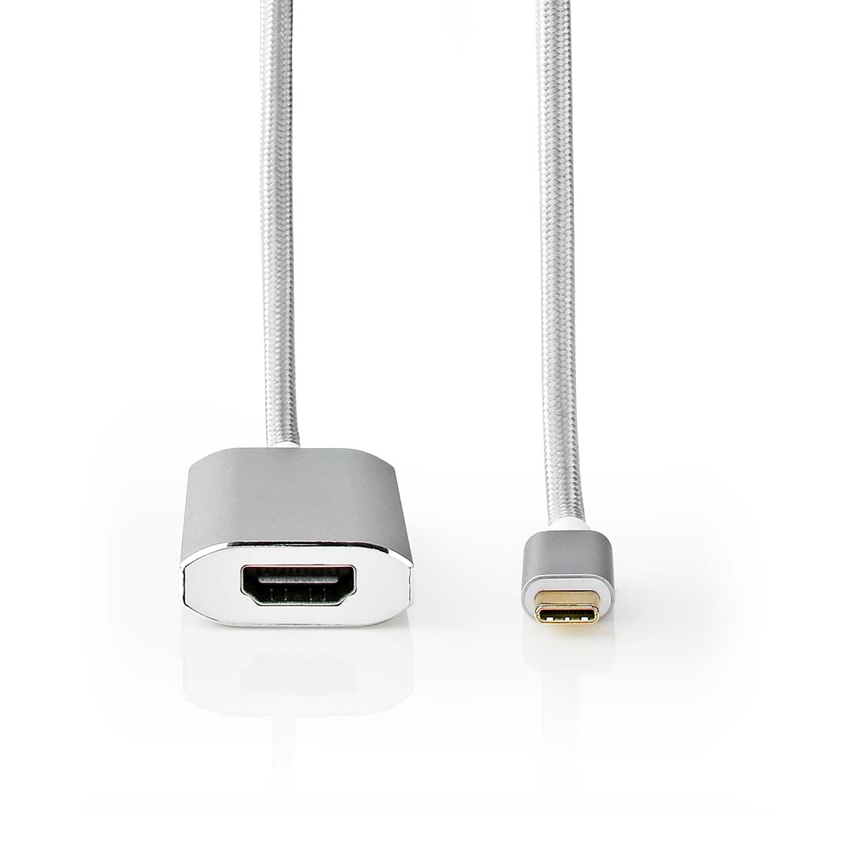 USB-C™ Adapter | USB 3.2 Gen 1 | USB-C™ Male | HDMI™ Female | 4K@60Hz | Power delivery | 2.00 m | Round | Gold Plated | Braided / Nylon | Silver | Carton with covered window