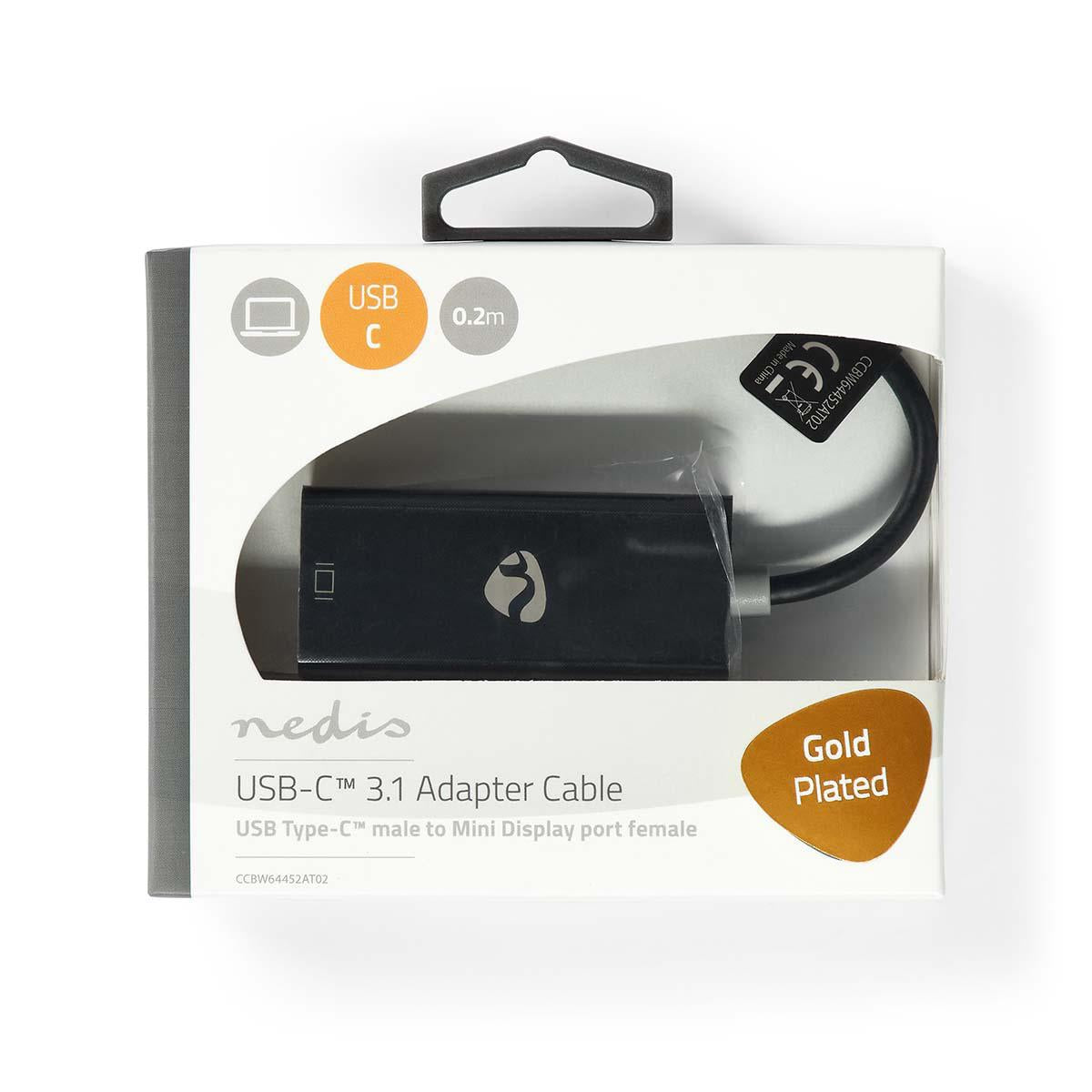 USB-C™ Adapter | USB 3.2 Gen 1 | USB-C™ Male | Mini DisplayPort Female | 0.20 m | Round | Gold Plated | PVC | Anthracite | Cardboard box with window