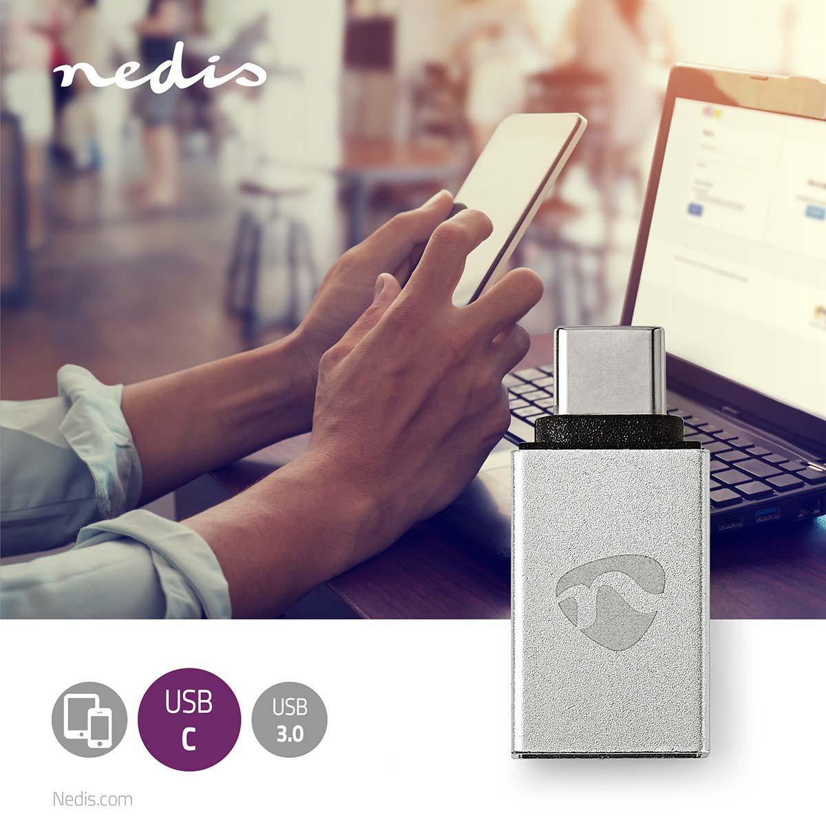 USB-C™ Adapter | USB 3.2 Gen 1 | USB-C™ Male | USB-A Female | 5 Gbps | Round | Nickel Plated | Silver | Carton with covered window