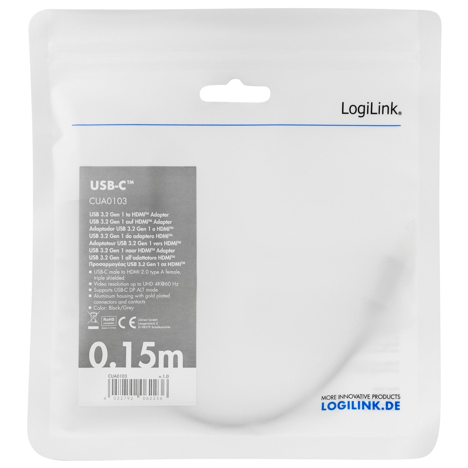 USB-C -> HDMI adapter 4K/60Hz Aluminum 15cm