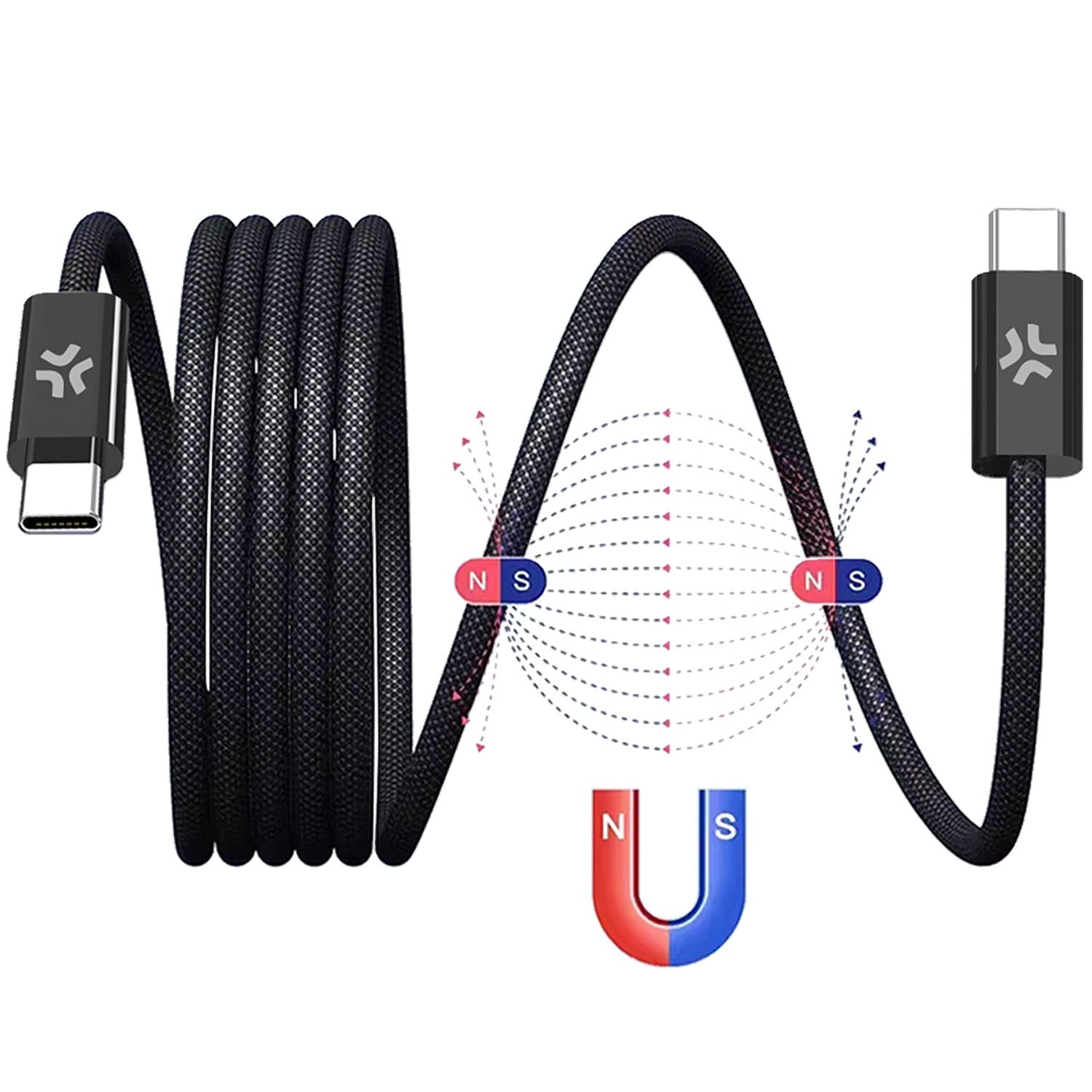 USB-C Magnetic Braided Cable, 60W, 1m, Black