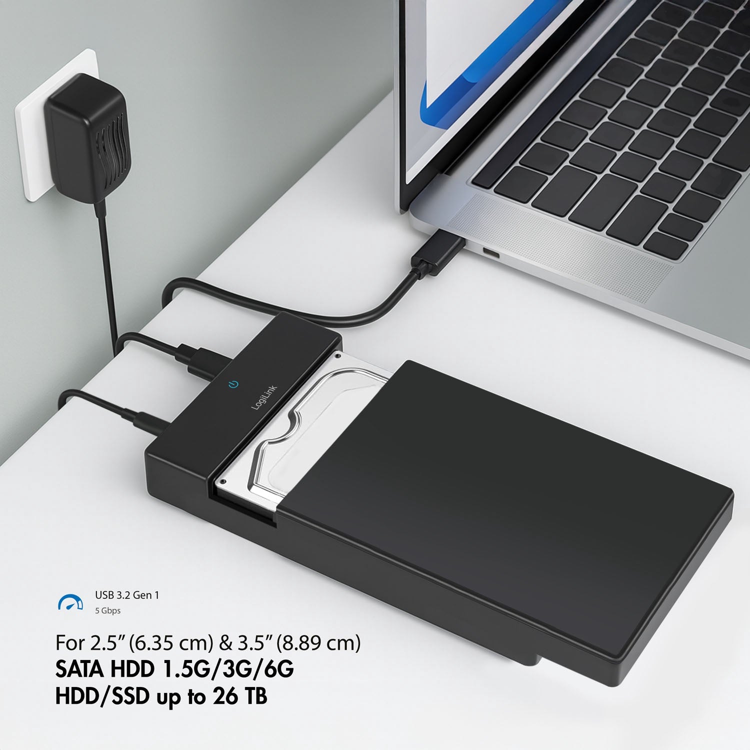 USB-C SATA HDD/SSD Enclosure, 2.5"/3.5", Tool-Free, Black
