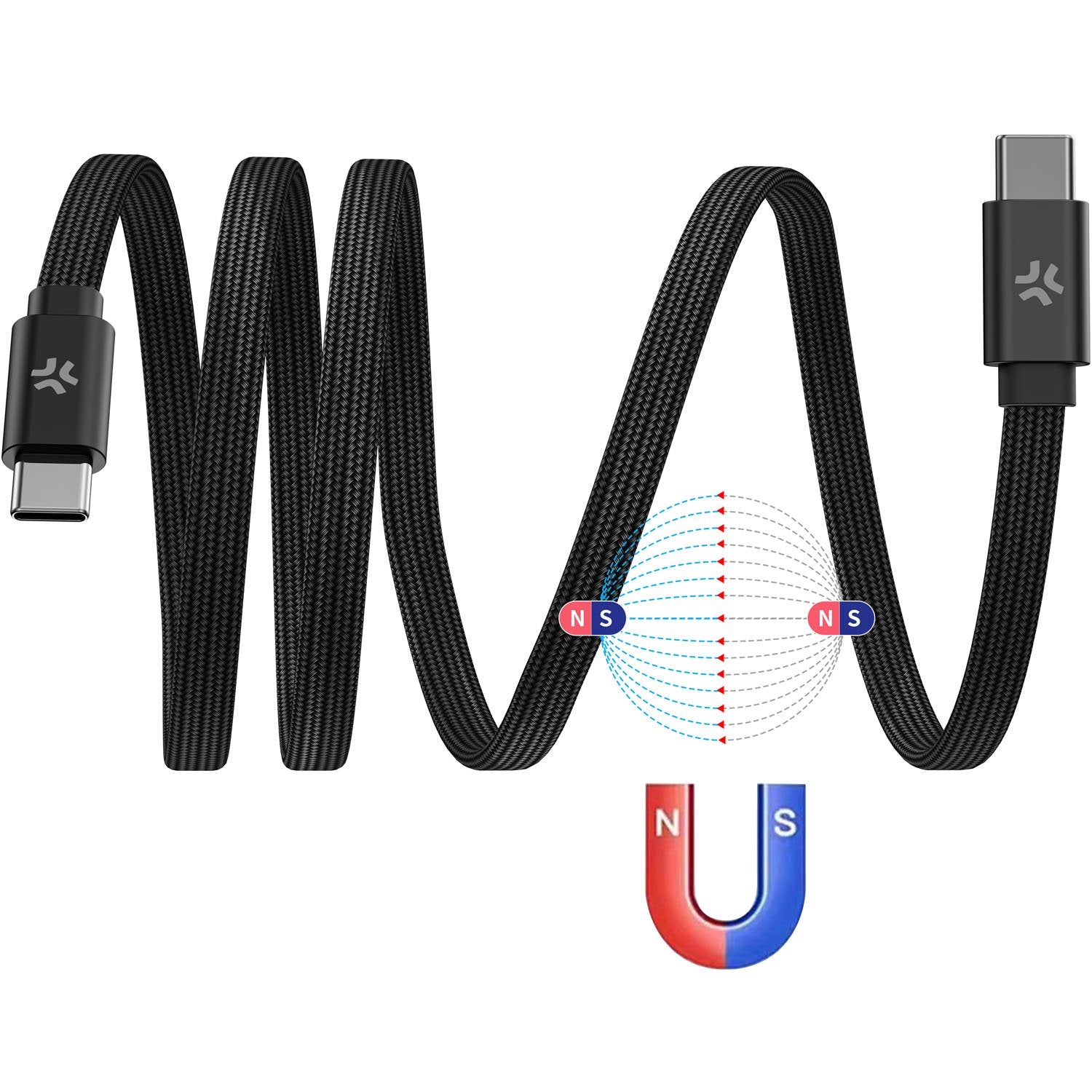 USB-C To USB-C Cable 60W, Magnetic Braided Flat 2m