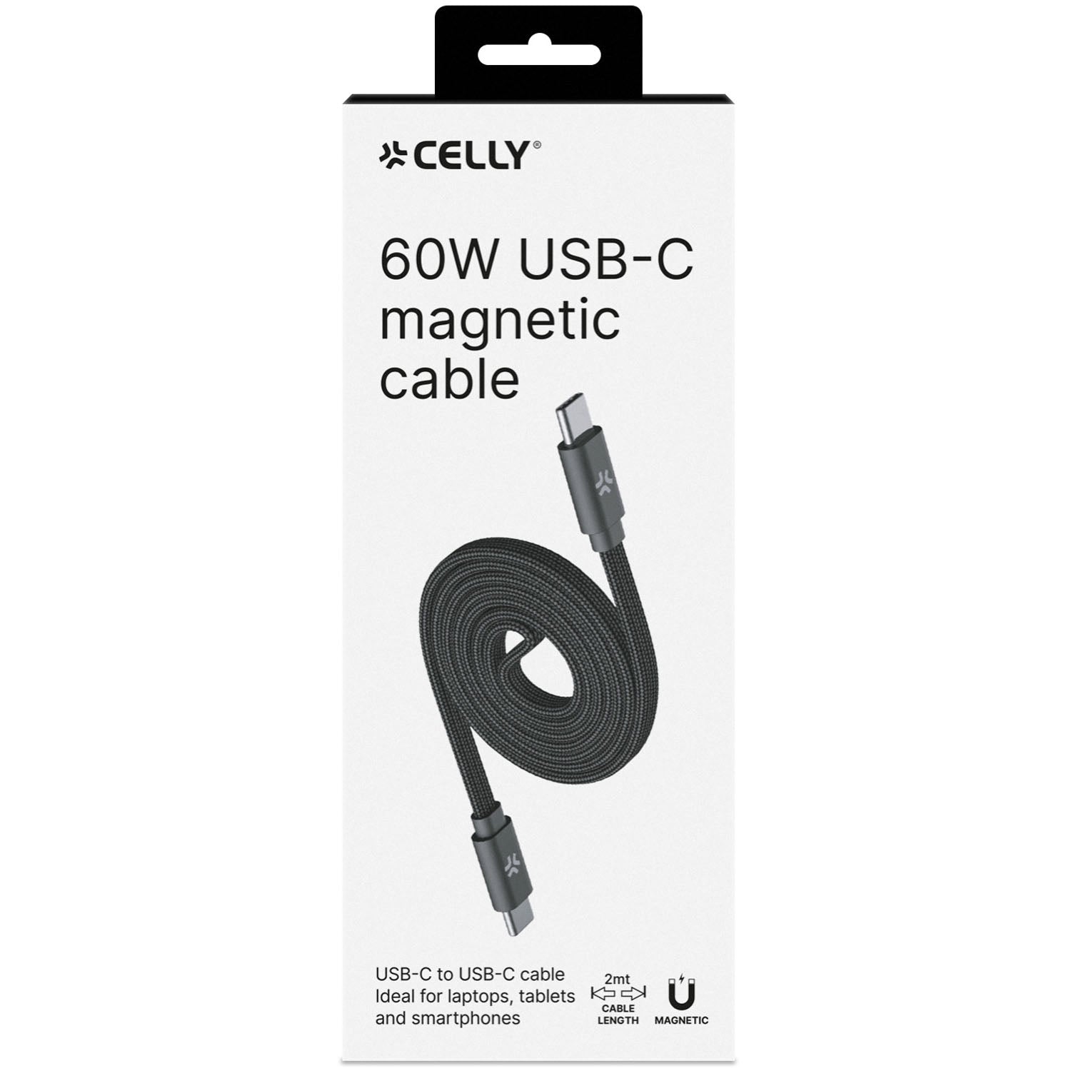 USB-C To USB-C Cable 60W, Magnetic Braided Flat 2m