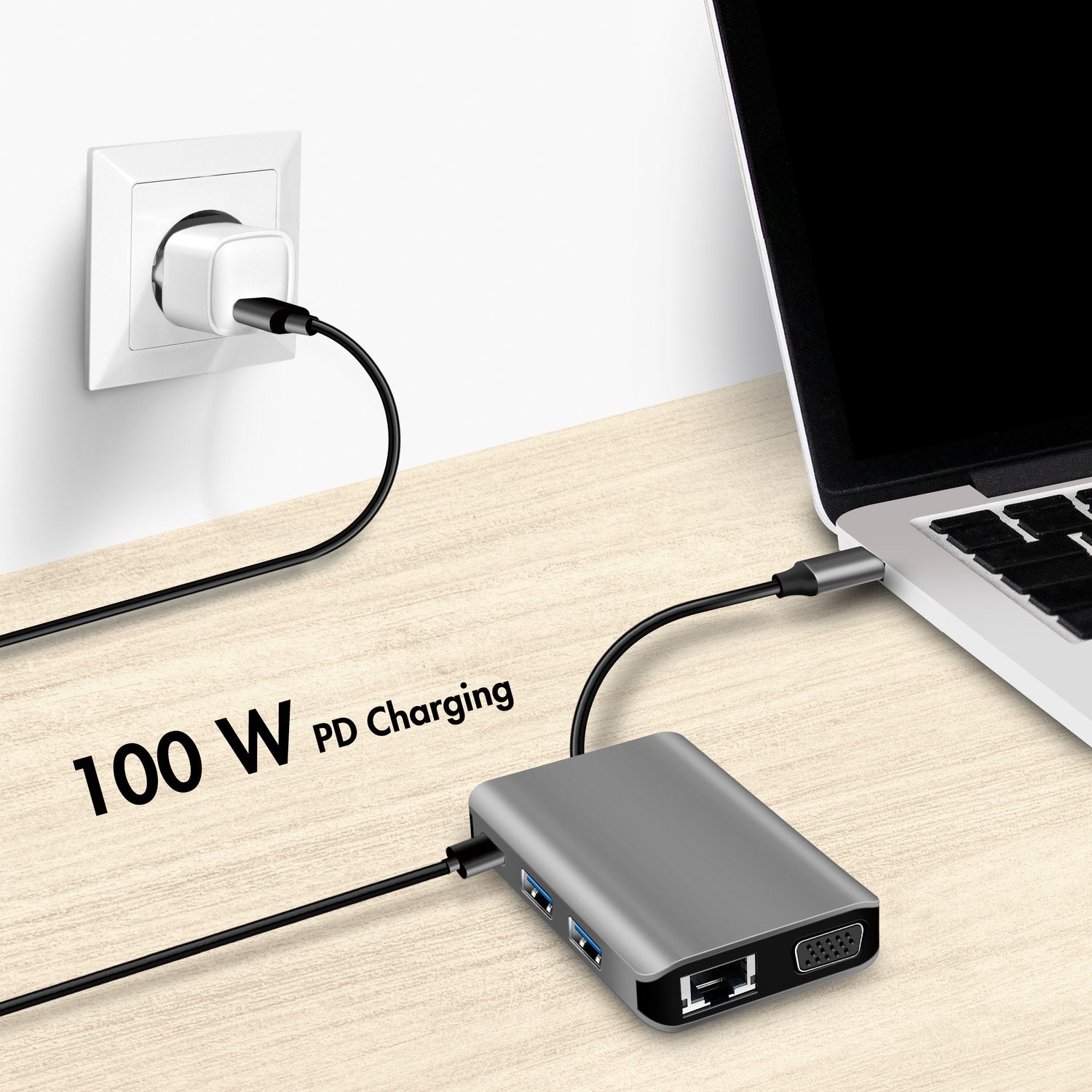USB-C docking station 7-in-1 HDMI/VGA/RJ45/USB-C 100W PD