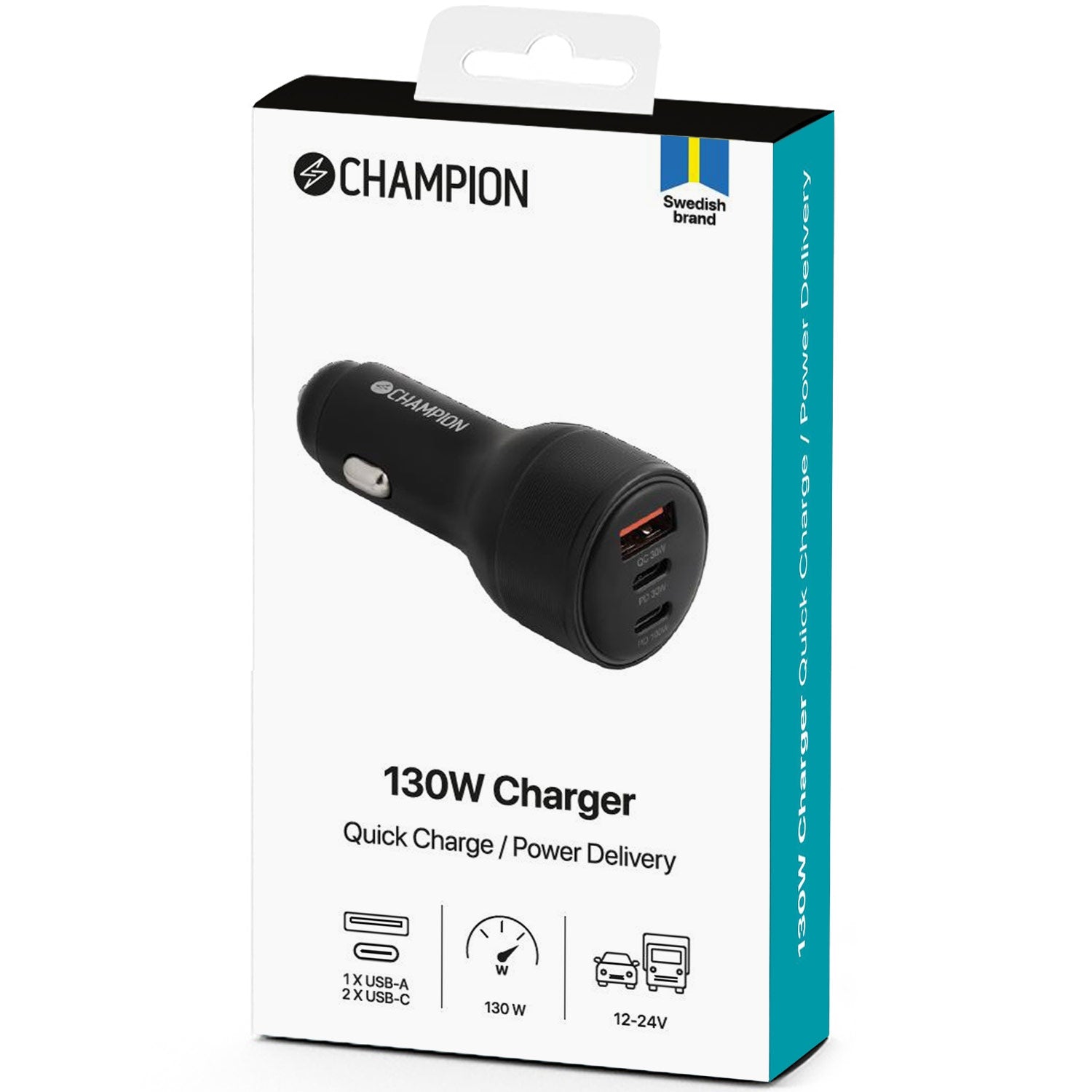 USB Charger 130W, 3-Port QC/PD, Black