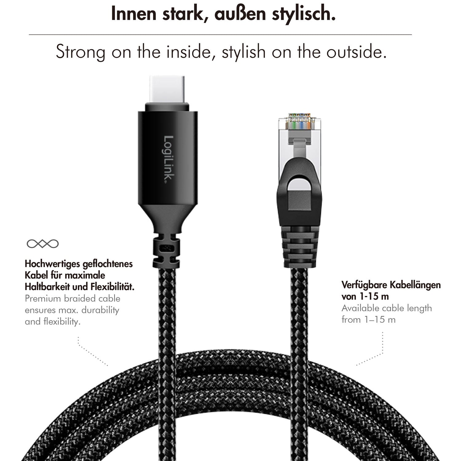 USB-C to RJ45 Ethernet Cable, 1 Gbps, 1m Length