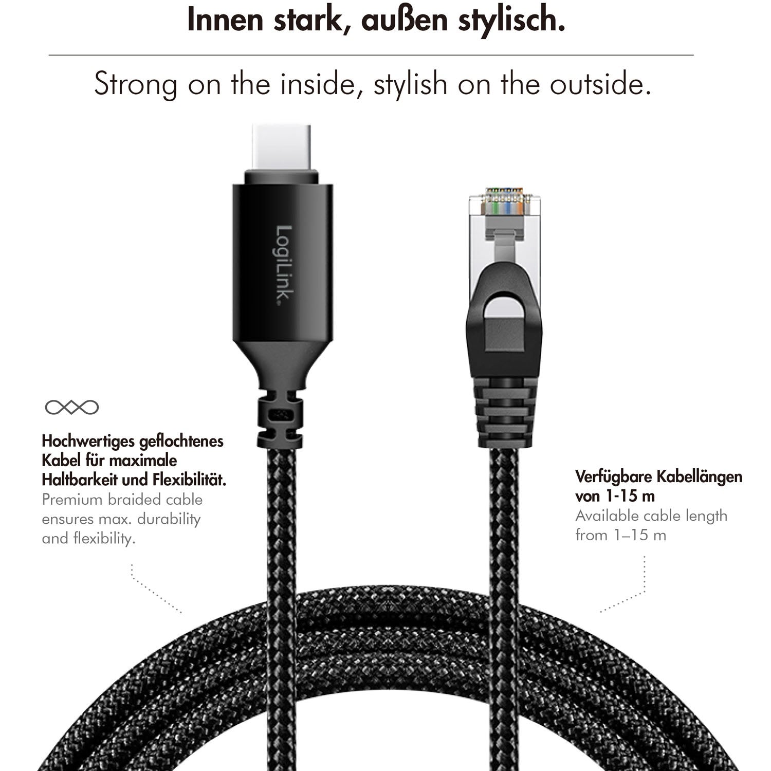 USB-C to RJ45 Ethernet Cable, 1 Gbps, 2m Length