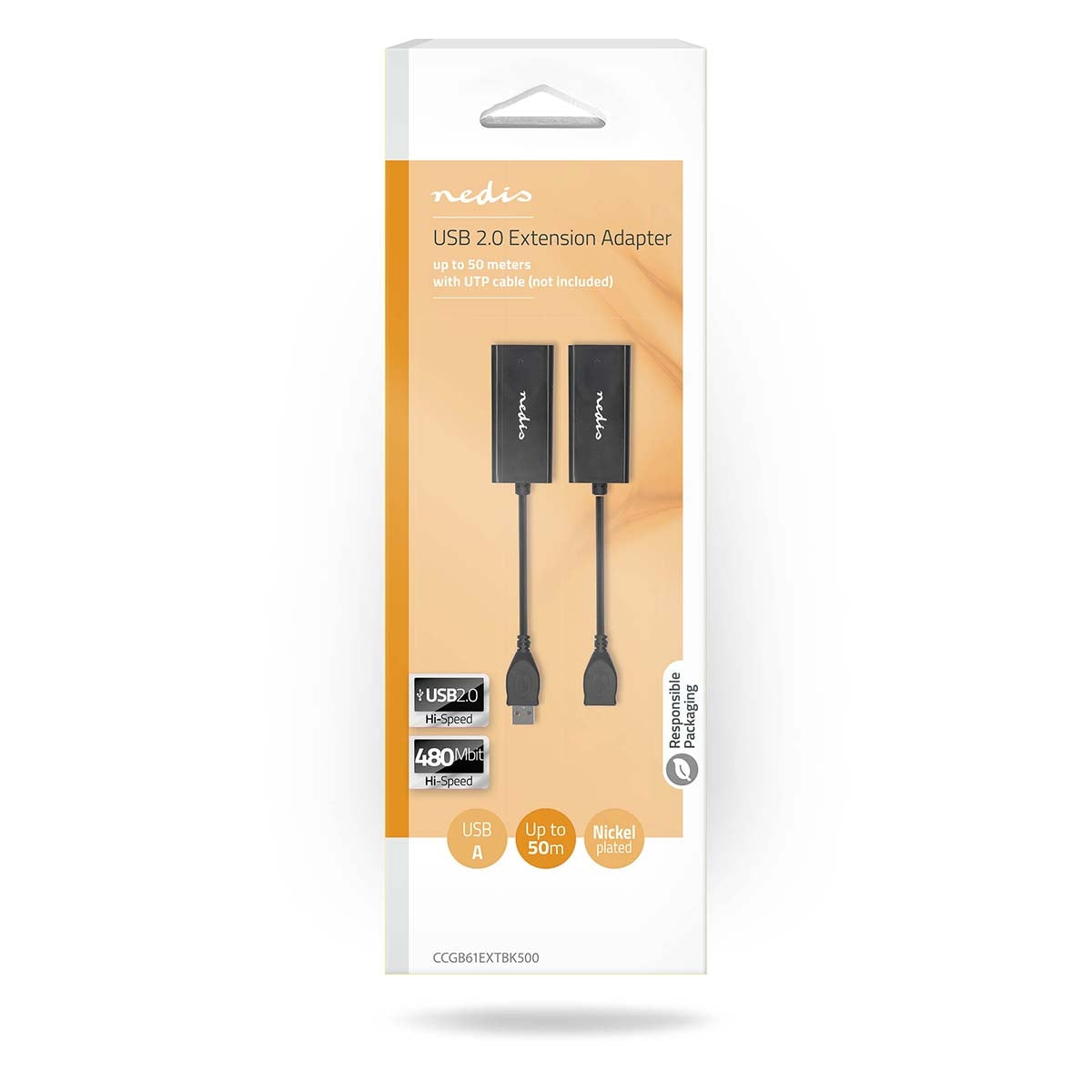 USB Extender | USB 2.0 | 1x USB-A Male | 1x RJ45 Female | 1x USB-A Female | 1x RJ45 Female | 50 m | 480 Mbps | Nickel Plated | Round | PVC | Black | Box
