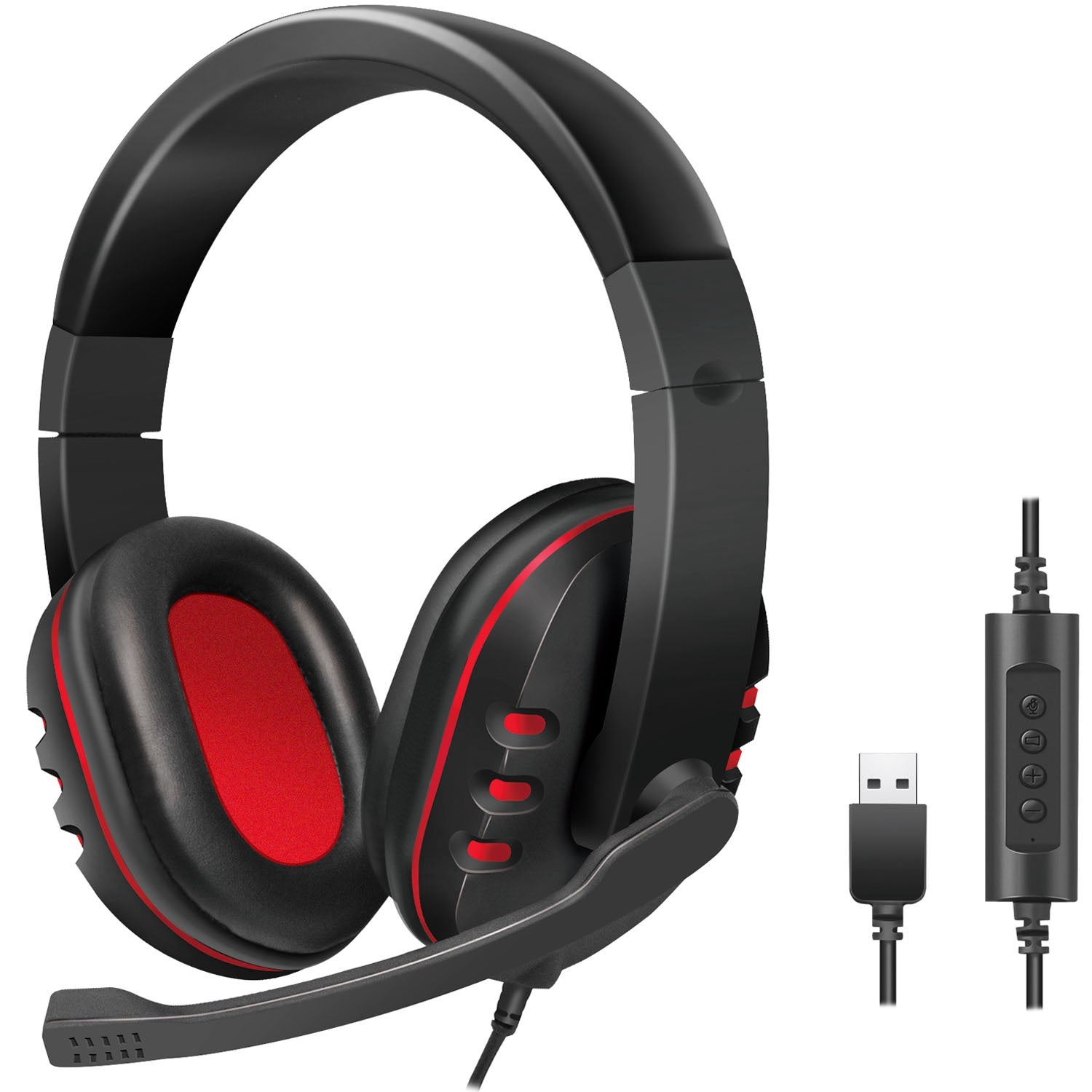 USB Gaming Headset with Flexible Mic, Black/Red