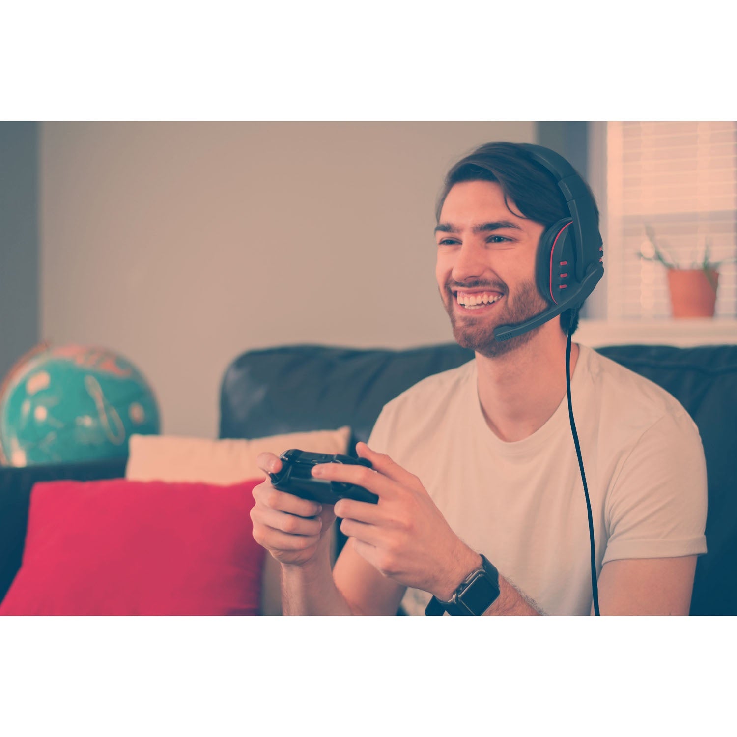 USB Gaming Headset with Flexible Mic, Black/Red