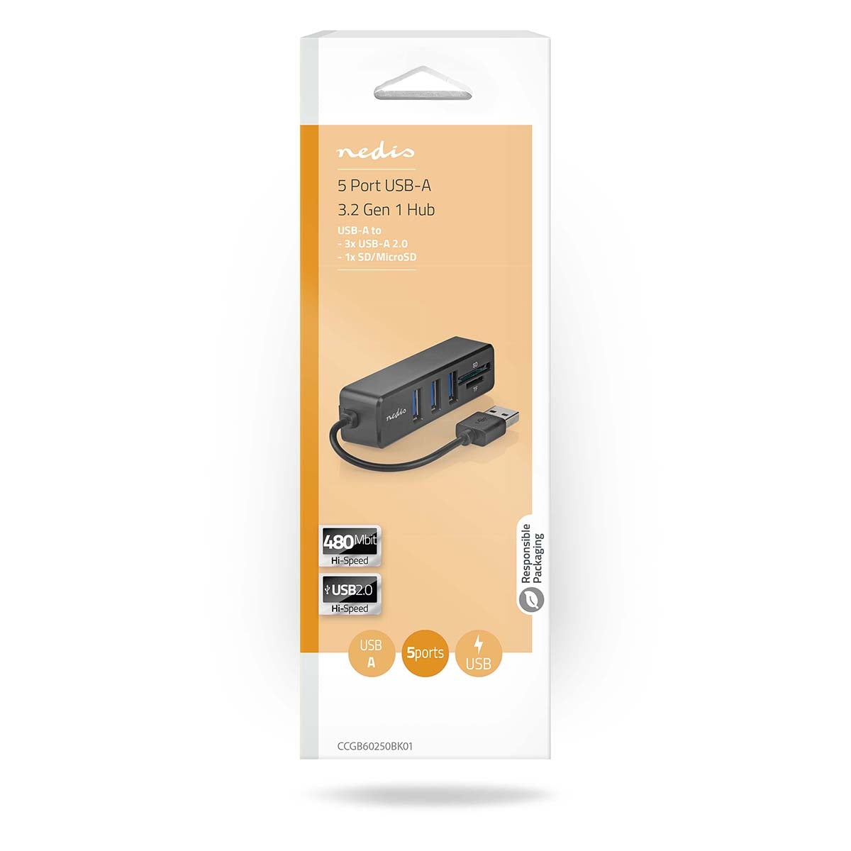 USB Hub | 1x USB-A | 3x USB A Female | 5 port(s) | USB 2.0 | USB Powered | SD & MicroSD