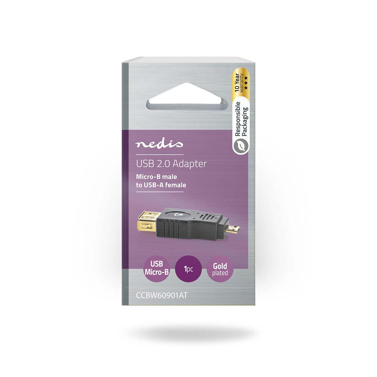 USB Micro-B Adapter | USB 2.0 | USB Micro-B Male | USB-A Female | 480 Mbps | Gold Plated | PVC | Anthracite | Box