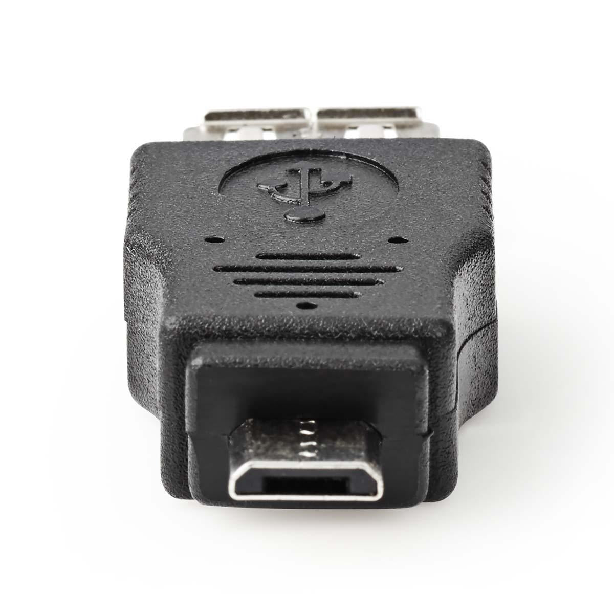 USB Micro-B Adapter | USB 2.0 | USB Micro-B Male | USB-A Female | 480 Mbps | Nickel Plated | PVC | Black | Blisters
