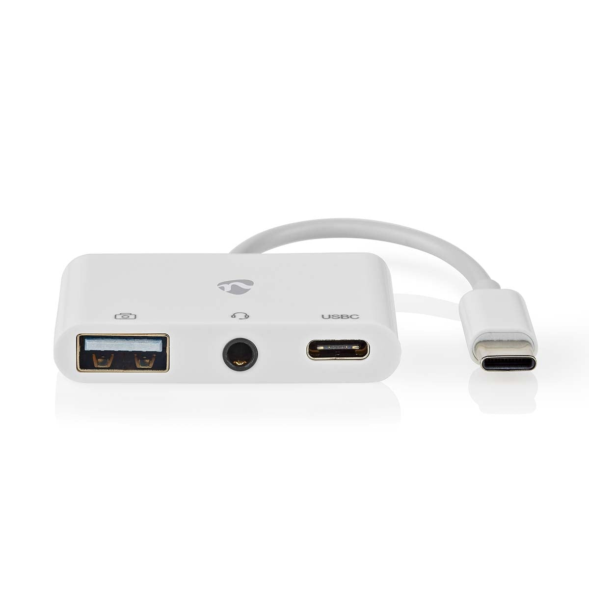 USB Multi-Port Adapter | USB 2.0 | USB-C™ Male | USB-A Female / USB-C™ Female / 3.5 mm Female | 480 Mbps | 0.10 m | Round | Nickel Plated | PVC | White | Box