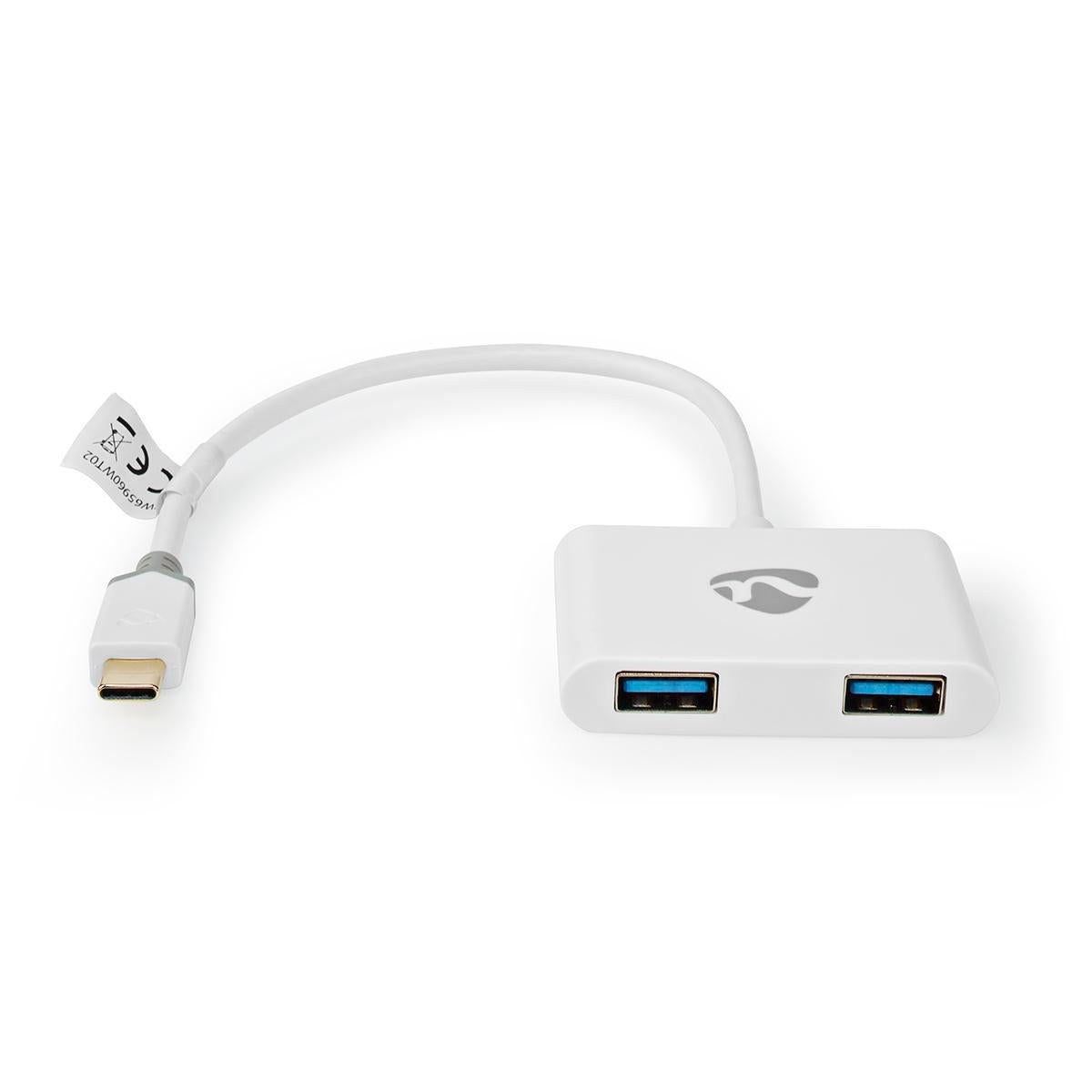 USB Multi-Port Adapter | USB 3.1 Gen1 | USB-C™ Male | 2x USB-A | 1000 Mbps | 0.20 m | Round | Gold Plated | PVC | White | Cardboard box with window