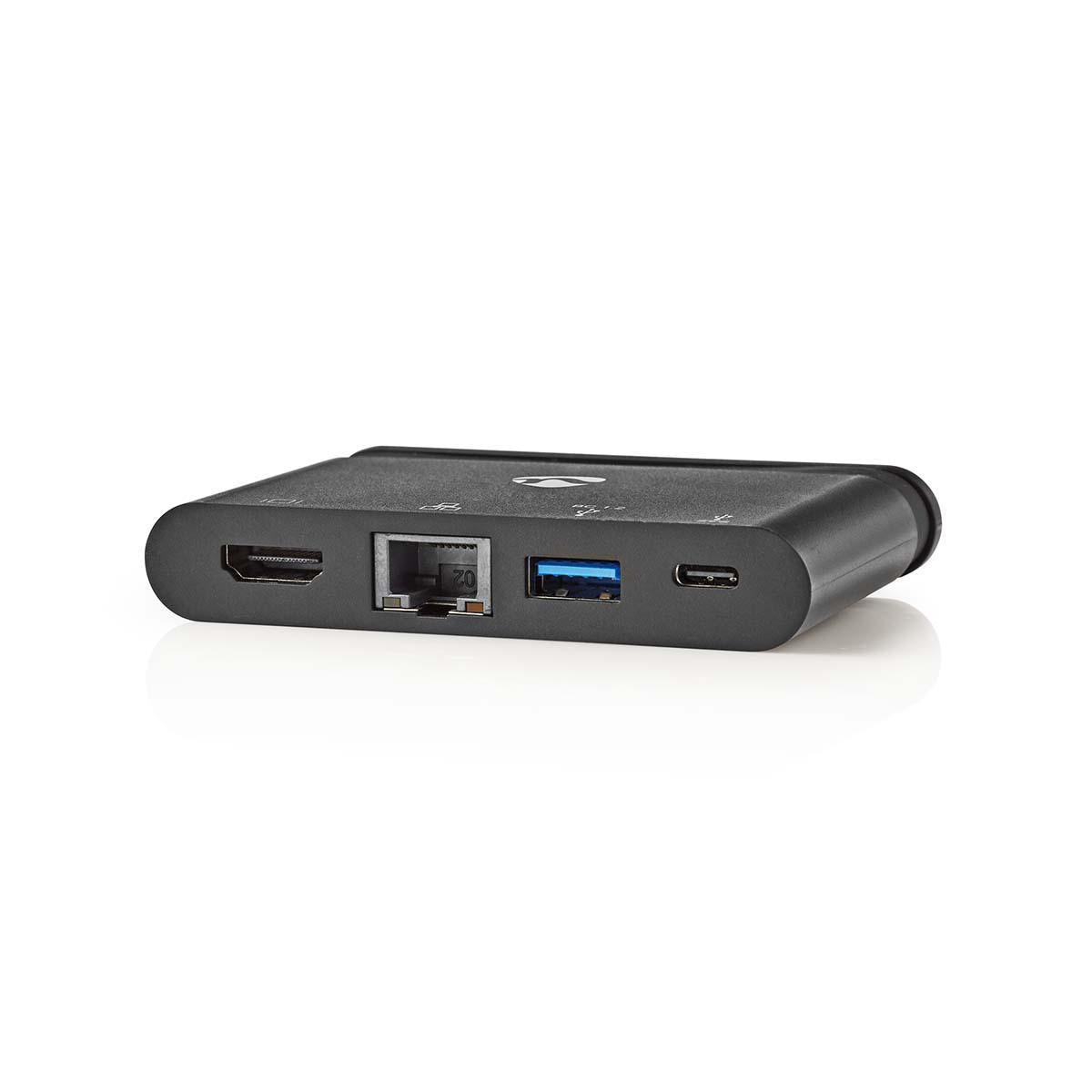 USB Multi-Port Adapter | USB 3.2 Gen 1 | USB-C™ Male | HDMI™ Female / RJ45 Female / USB-A Female / USB-C™ Female | Round | Nickel Plated | Black | Box
