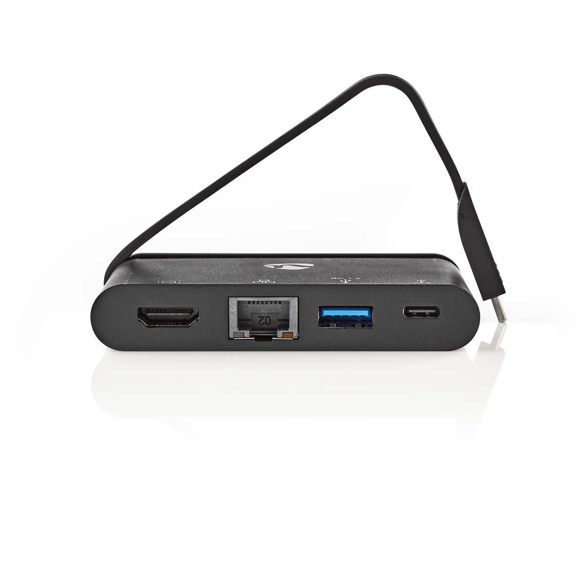 USB Multi-Port Adapter | USB 3.2 Gen 1 | USB-C™ Male | HDMI™ Female / RJ45 Female / USB-A Female / USB-C™ Female | Round | Nickel Plated | Black | Box