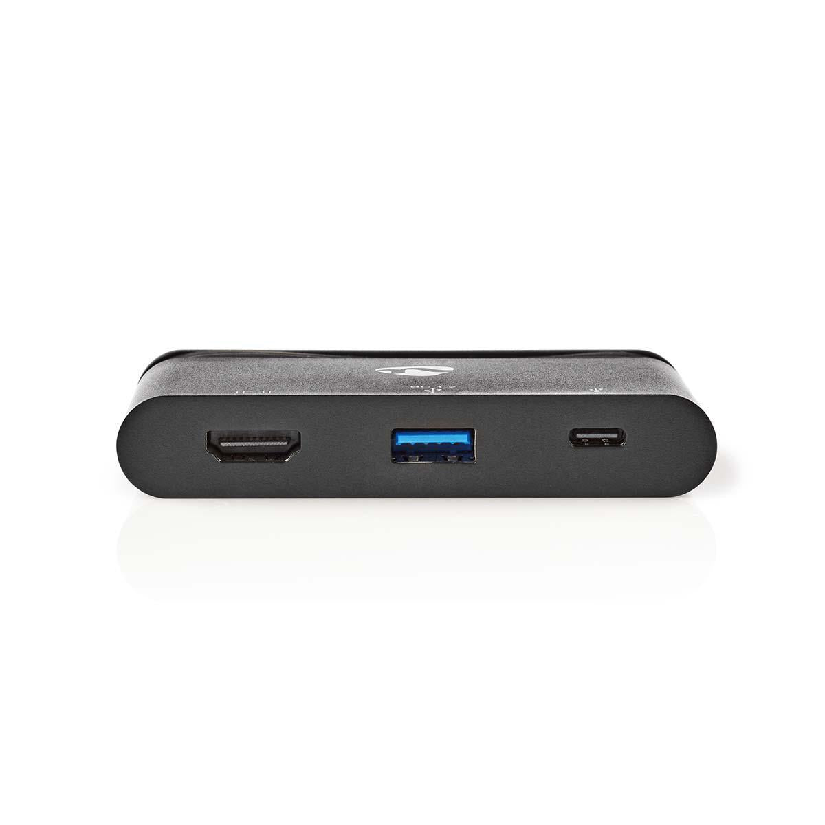 USB Multi-Port Adapter | USB 3.2 Gen 1 | USB-C™ Male | HDMI™ Female / USB-A Female / USB-C™ Female | Round | Nickel Plated | Black | Window Box with Euro Lock
