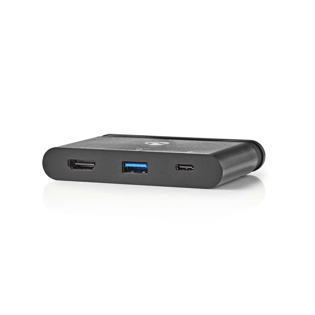 USB Multi-Port Adapter | USB 3.2 Gen 1 | USB-C™ Male | HDMI™ Female / USB-A Female / USB-C™ Female | Round | Nickel Plated | Black | Window Box with Euro Lock