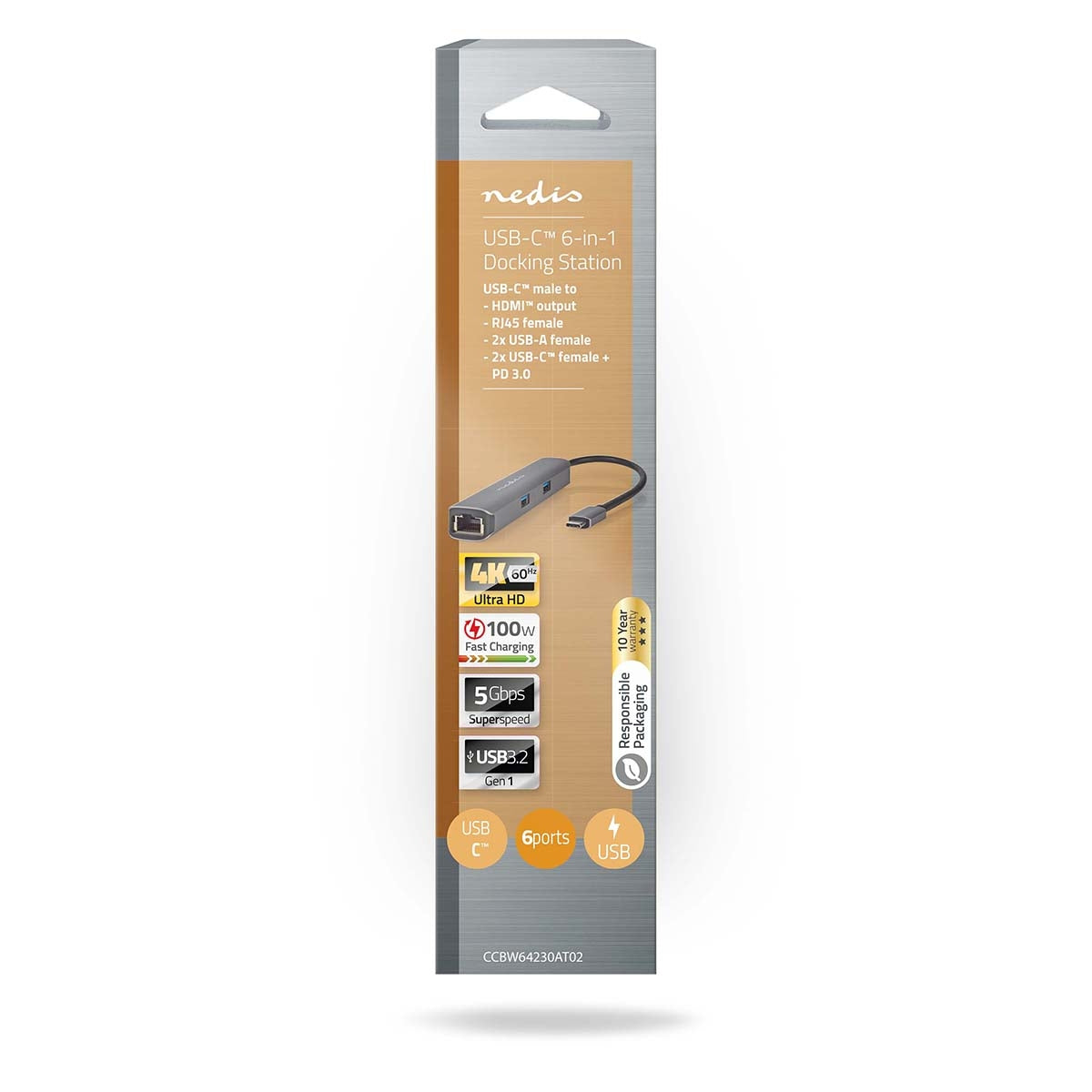 USB Multi-Port Adapter | USB 3.2 Gen 1 | USB-C™ Male | HDMI™ Output / RJ45 Female / 2x USB-A Female / 2x USB-C™ | 5 Gbps | 0.20 m | Round | Gold Plated | PVC | Anthracite | Box