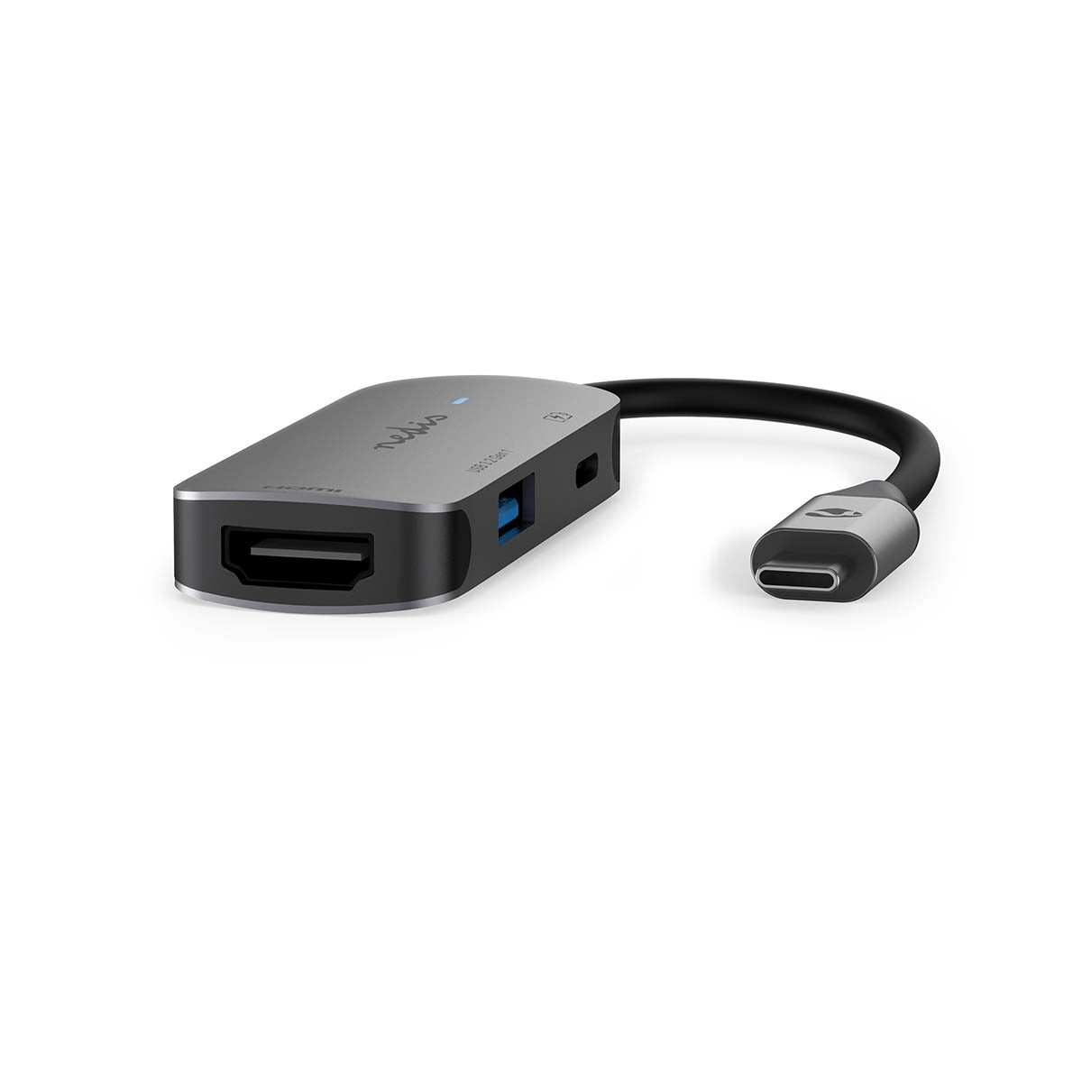 USB Multi-Port Adapter | USB 3.2 Gen 1 | USB-C™ Male | HDMI™ Output / USB-A Female / USB-C™ Female | 5 Gbps | 0.10 m | Round | Nickel Plated | PVC | Gray | Box