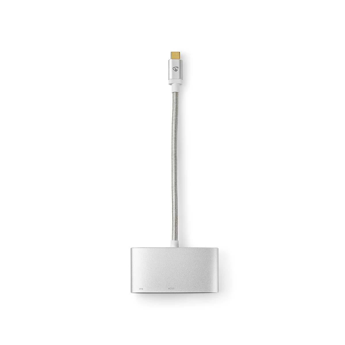 USB Multi-Port Adapter | USB 3.2 Gen 1 | USB-C™ Male | HDMI™ Output / USB-A Female / USB-C™ Female | 5 Gbps | 0.20 m | Round | Gold Plated | Braided / Nylon | Silver | Carton with covered window