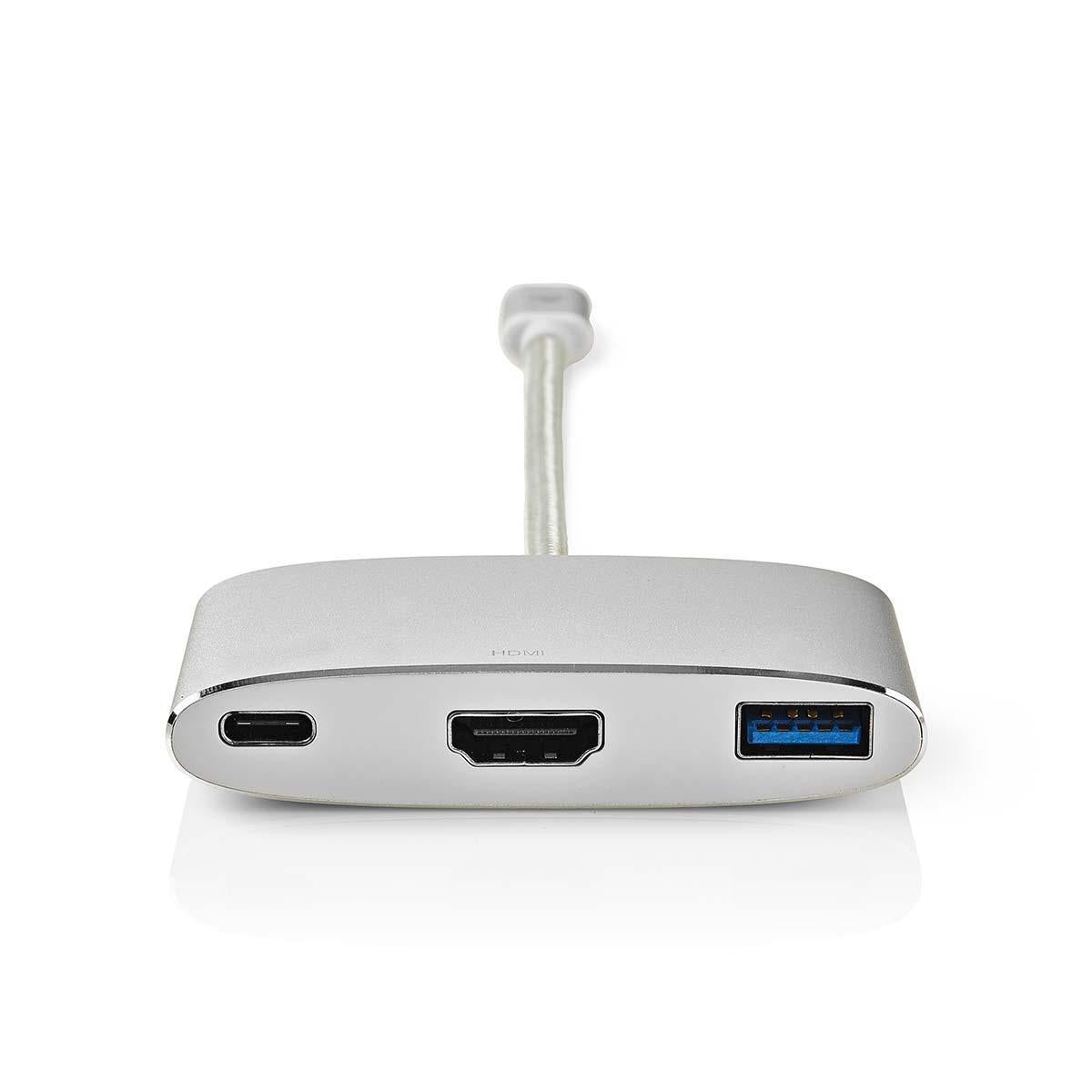 USB Multi-Port Adapter | USB 3.2 Gen 1 | USB-C™ Male | HDMI™ Output / USB-A Female / USB-C™ Female | 5 Gbps | 0.20 m | Round | Gold Plated | Braided / Nylon | Silver | Carton with covered window