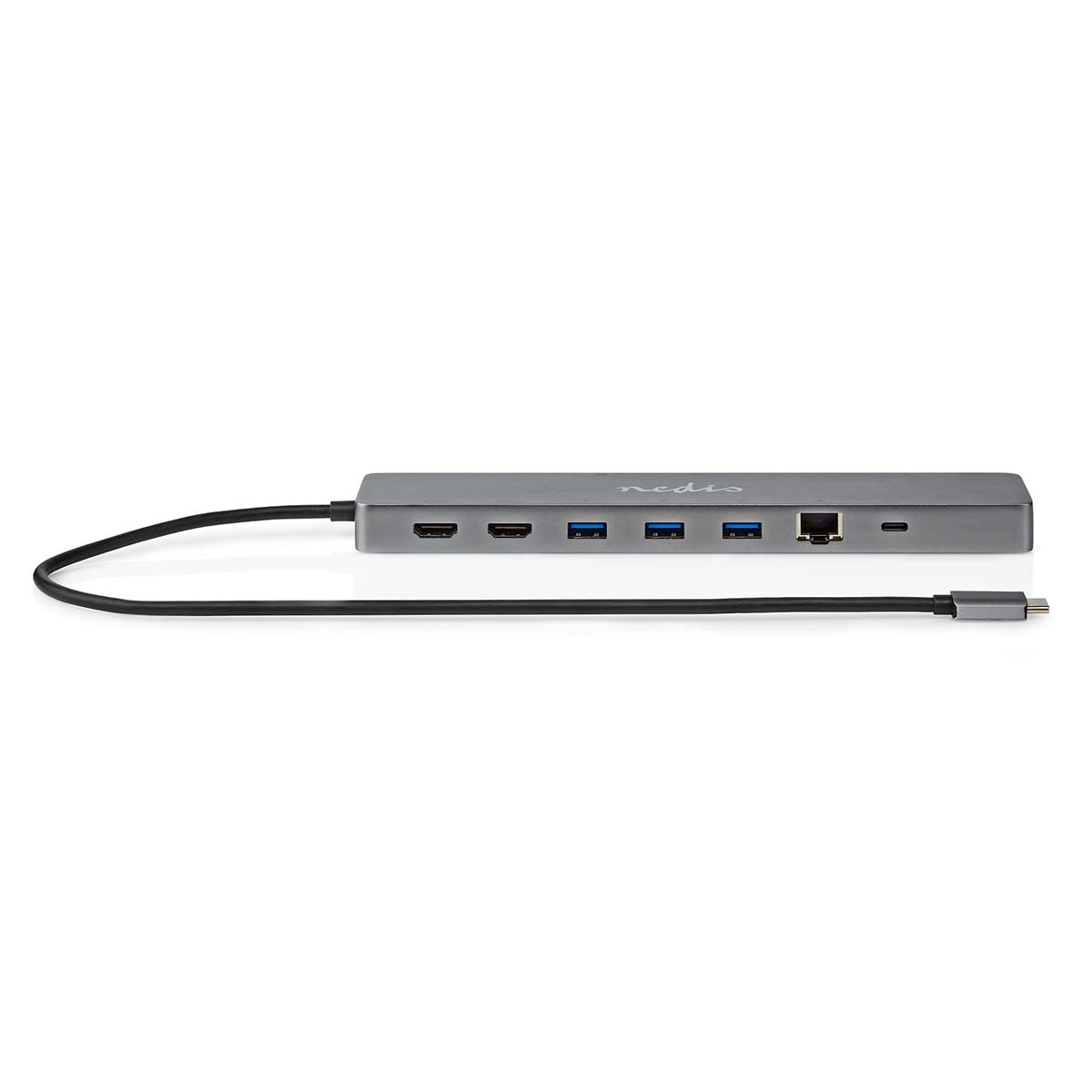 USB Multi-Port Adapter | USB 3.2 Gen 1 | USB-C™ Male | Micro SD / RJ45 Female / SD / 2x HDMI™ / 2x USB-C™ / 3x USB-A Female | 0.40 m | Round | Gold Plated | TPE | Anthracite | Box
