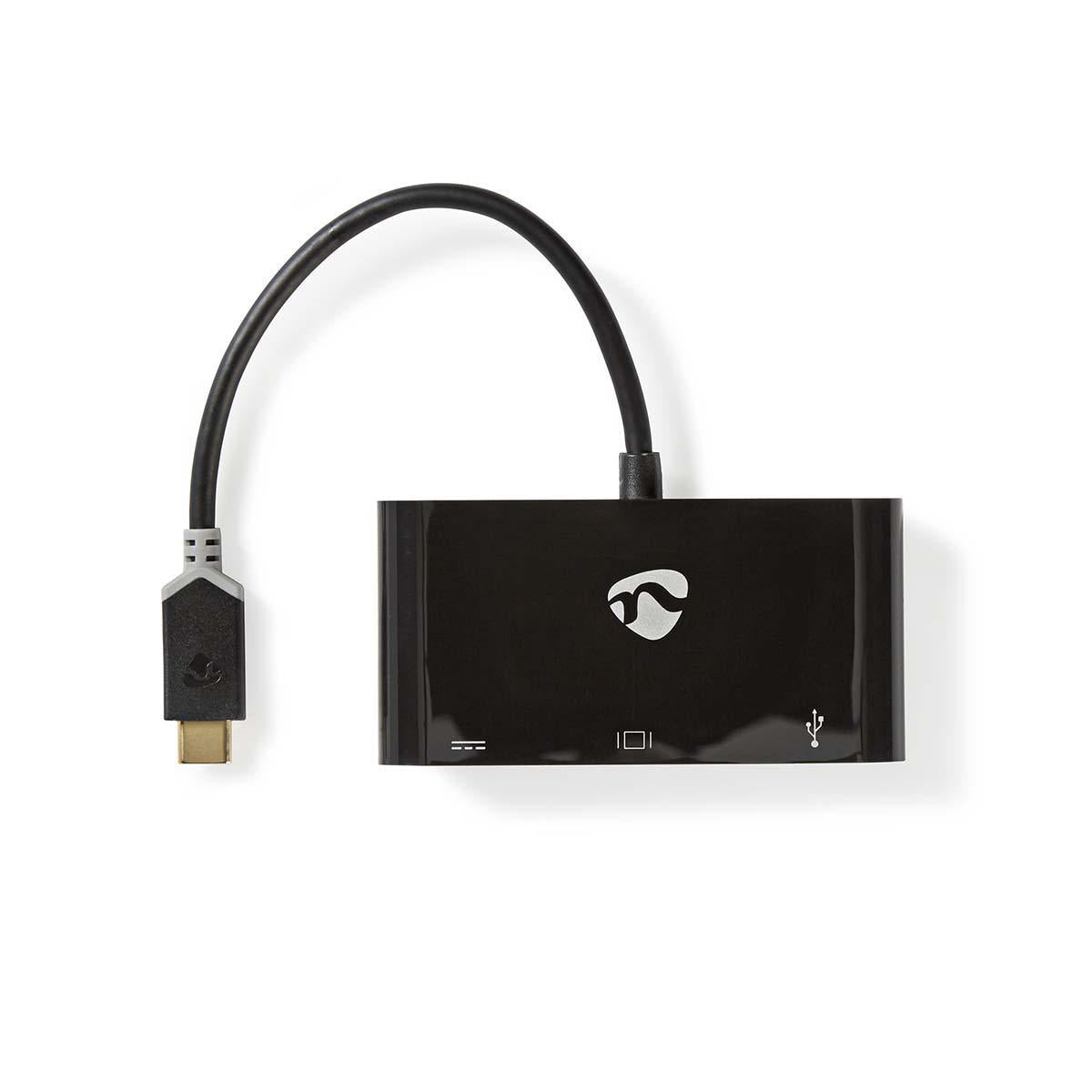 USB Multi-Port Adapter | USB 3.2 Gen 1 | USB-C™ Male | USB-A Female / USB-C™ Female / VGA Female 15p | 0.20 m | Round | Gold Plated | PVC | Anthracite | Cardboard box with window