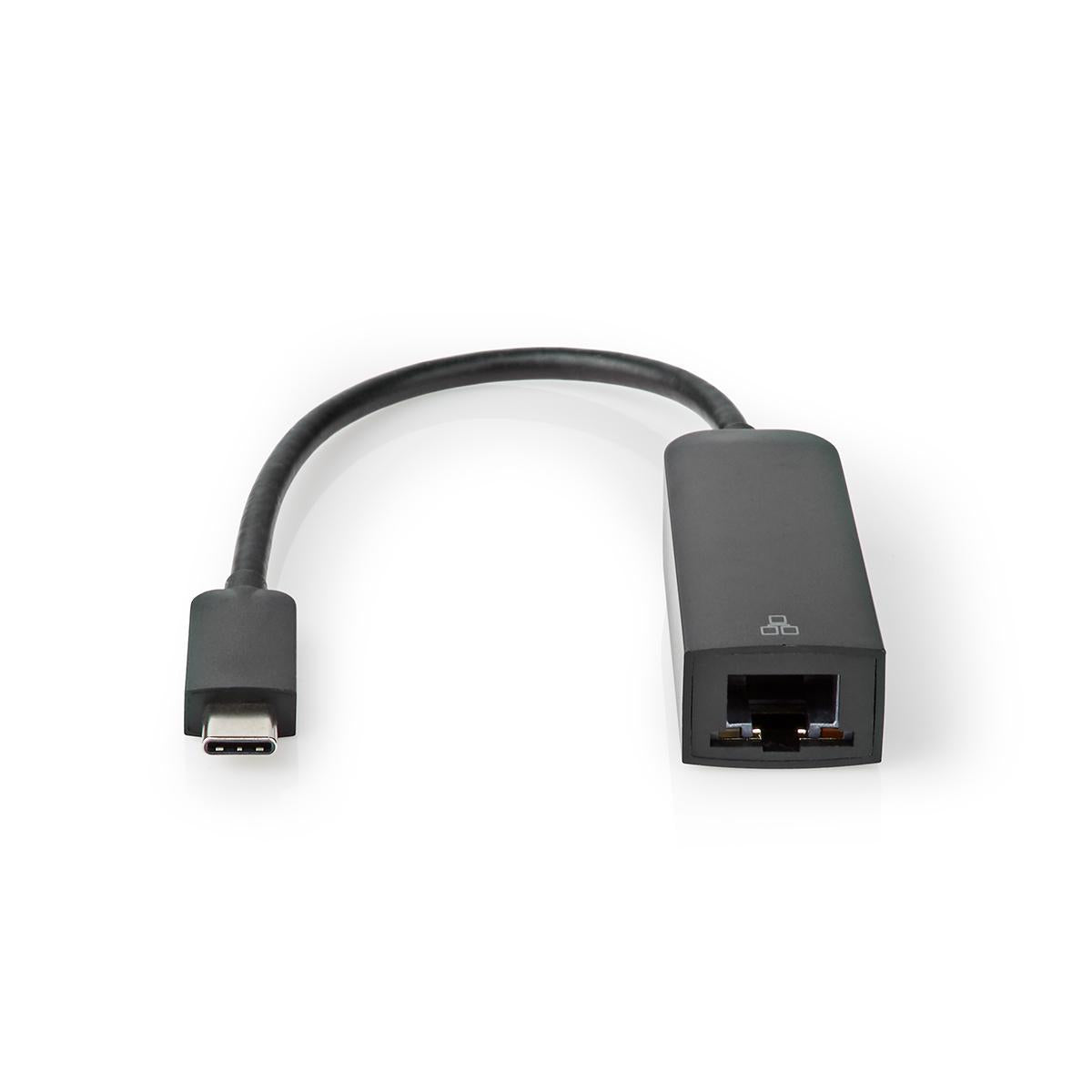 USB Network Card | USB 3.2 Gen 1 | 1000 Mbps | USB-C™ Male | RJ45 Female | 0.20 m | Round | Nickel Plated | Tinned Copper | Black | Envelope