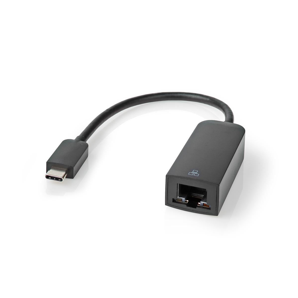 USB Network Card | USB 3.2 Gen 1 | 1000 Mbps | USB-C™ Male | RJ45 Female | 0.20 m | Round | Nickel Plated | Tinned Copper | Black | Envelope